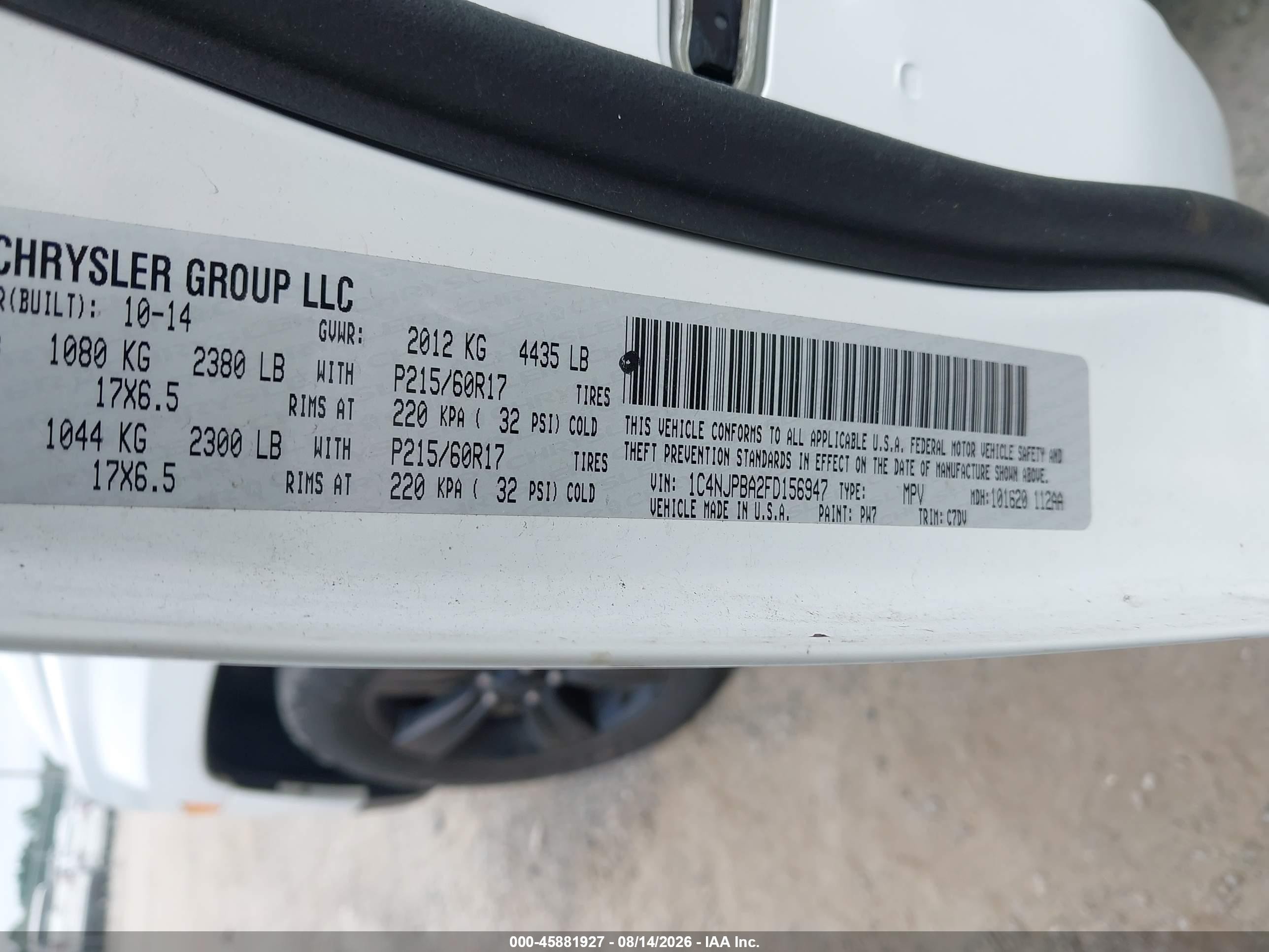 2015 Jeep Patriot Altitude Edition White vin: 1C4NJPBA2FD156947