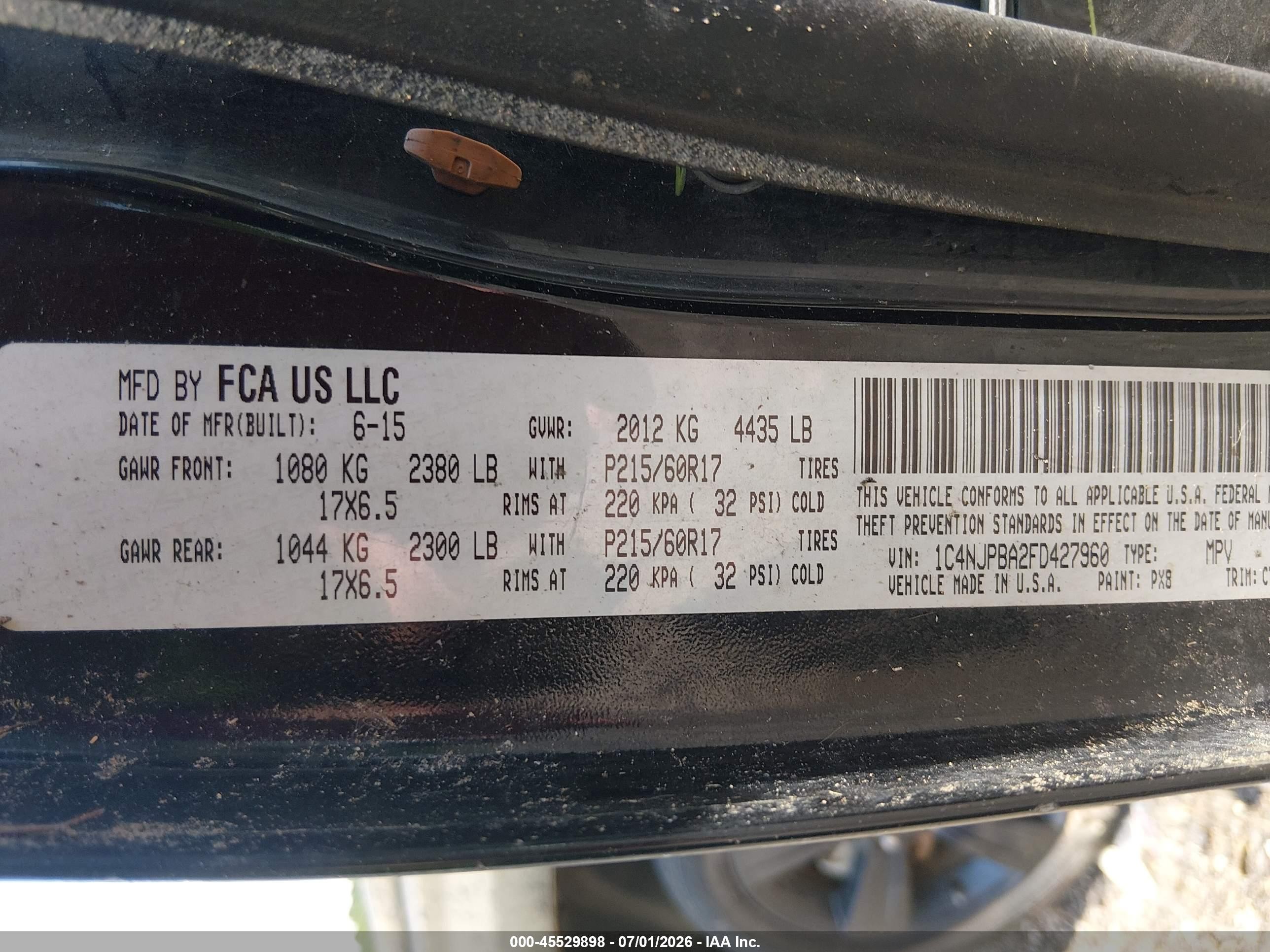 2015 Jeep Patriot Altitude Edition Черный vin: 1C4NJPBA2FD427960