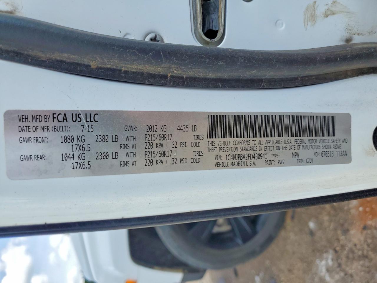 2015 Jeep Patriot Sport White vin: 1C4NJPBA2FD430941