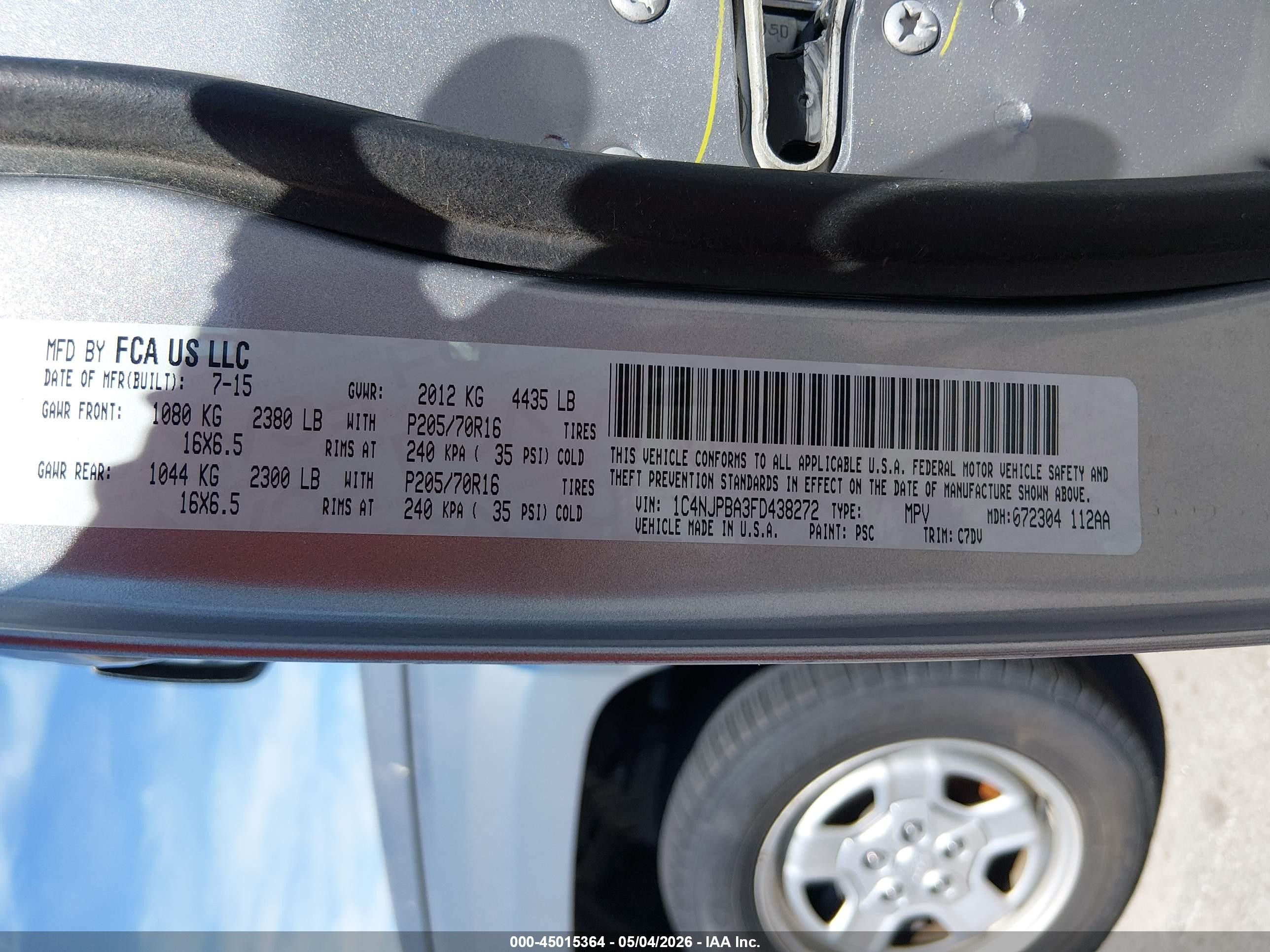 2015 Jeep Patriot Sport Серебряный vin: 1C4NJPBA3FD438272