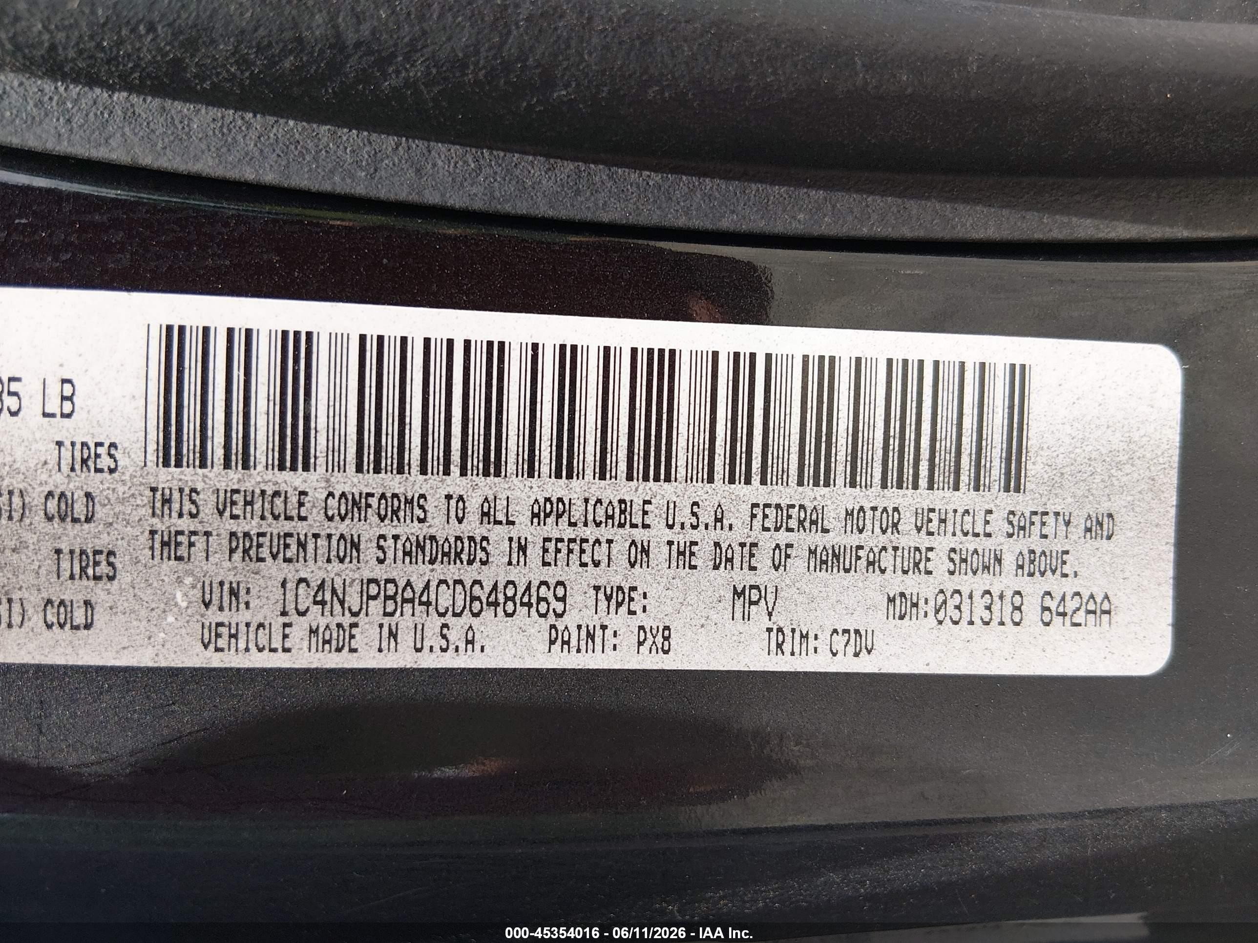 2012 Jeep Patriot Sport Black vin: 1C4NJPBA4CD648469