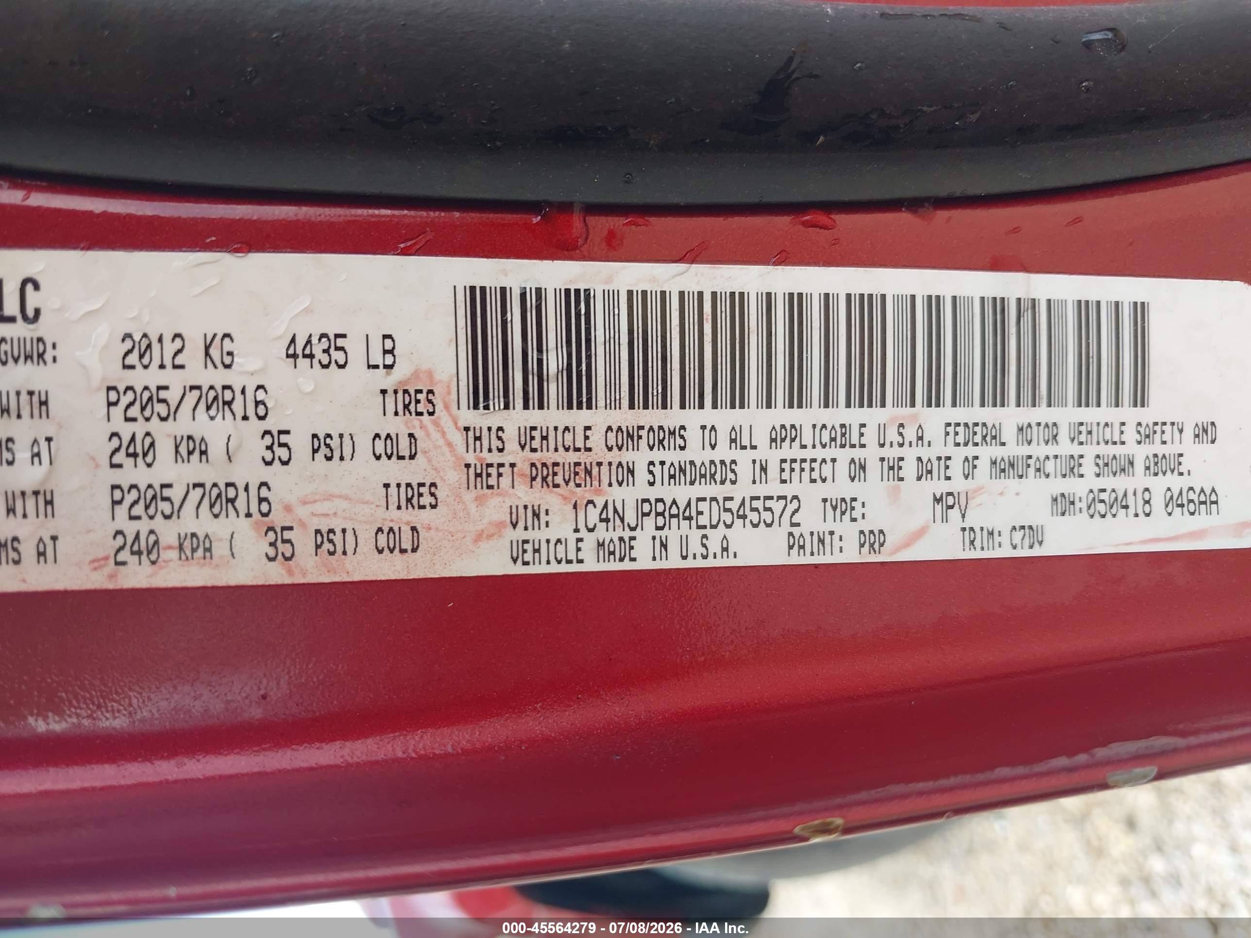 2014 Jeep Patriot Sport Red vin: 1C4NJPBA4ED545572