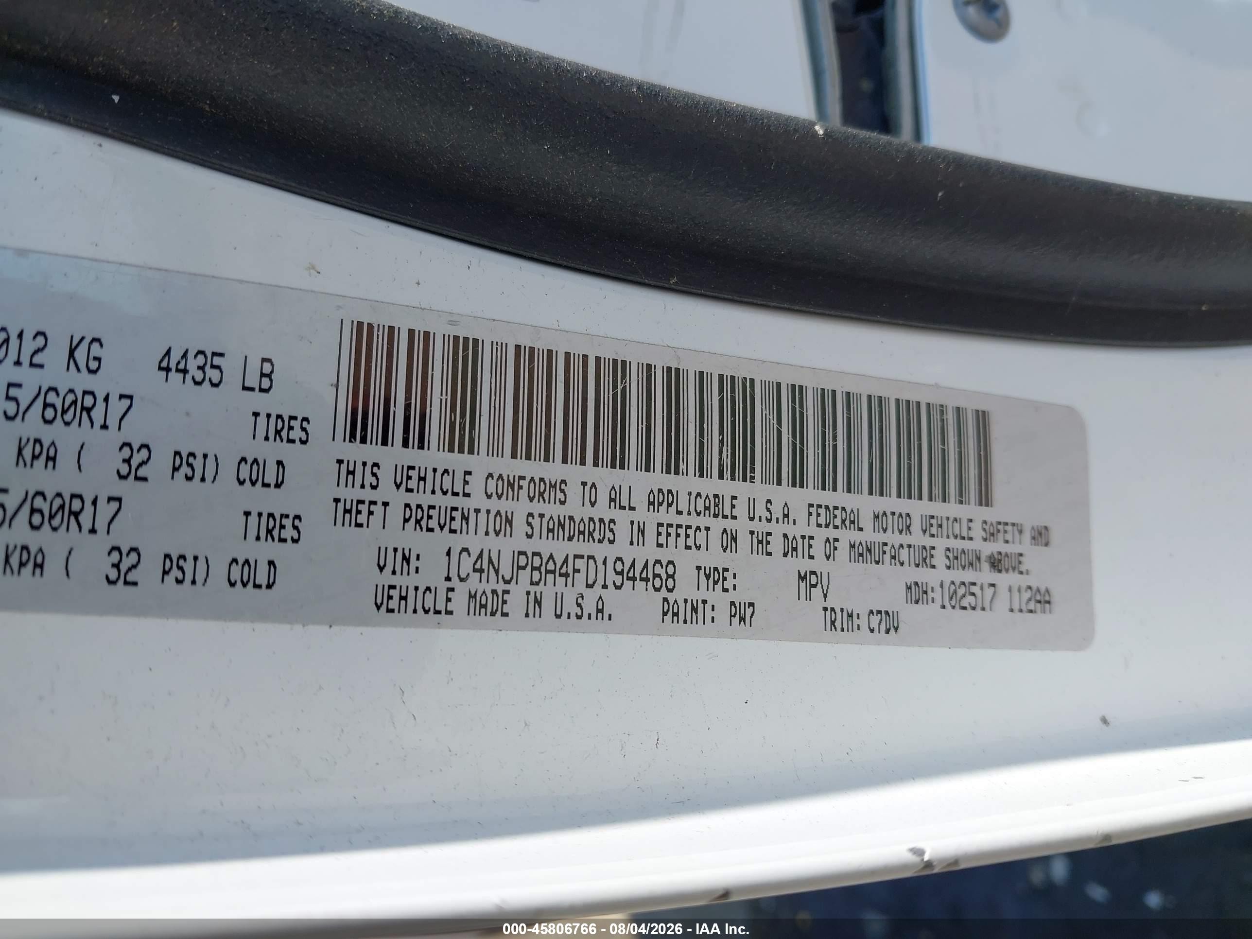2015 Jeep Patriot Altitude Edition White vin: 1C4NJPBA4FD194468