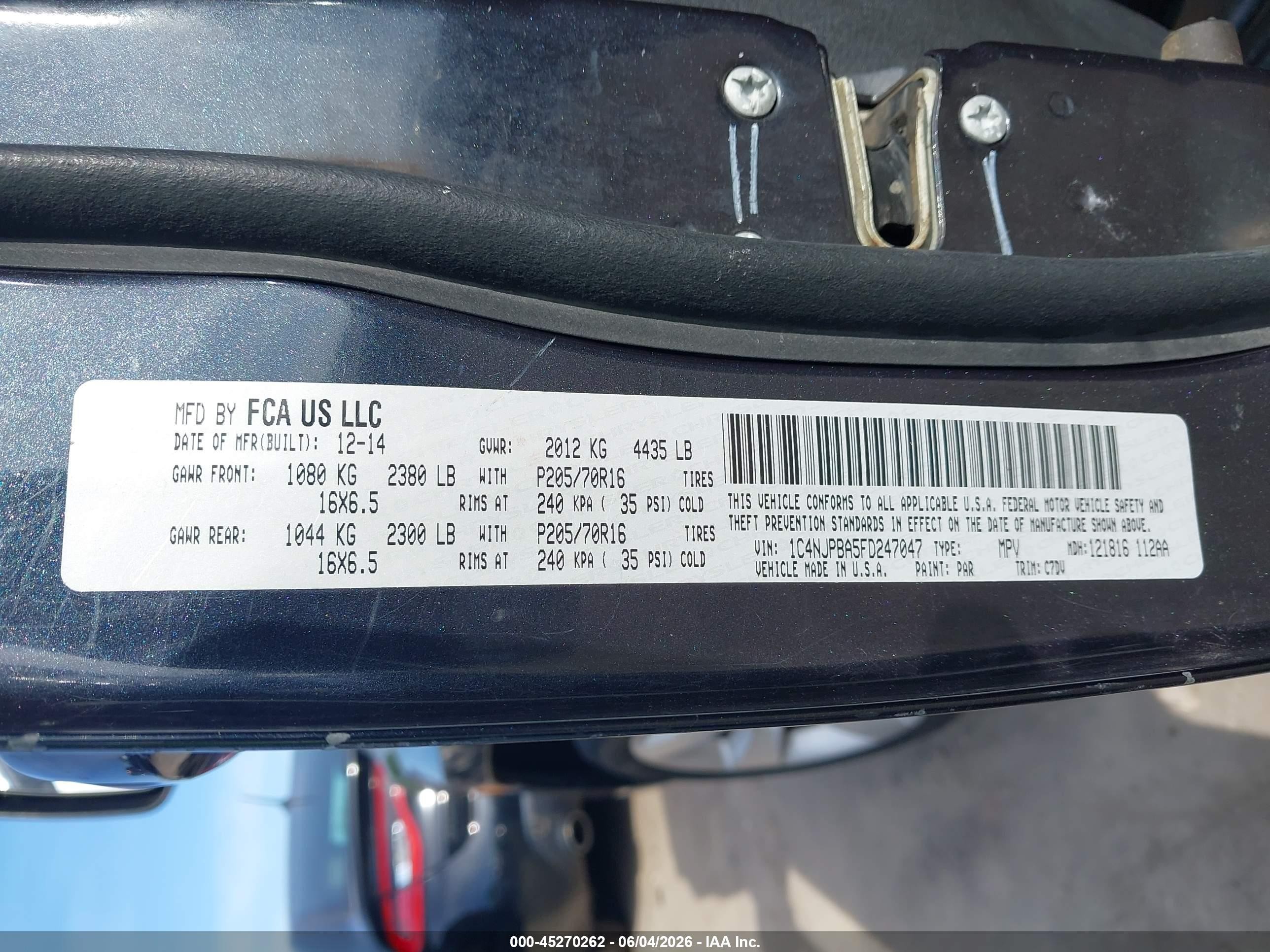 2015 Jeep Patriot Sport Black vin: 1C4NJPBA5FD247047