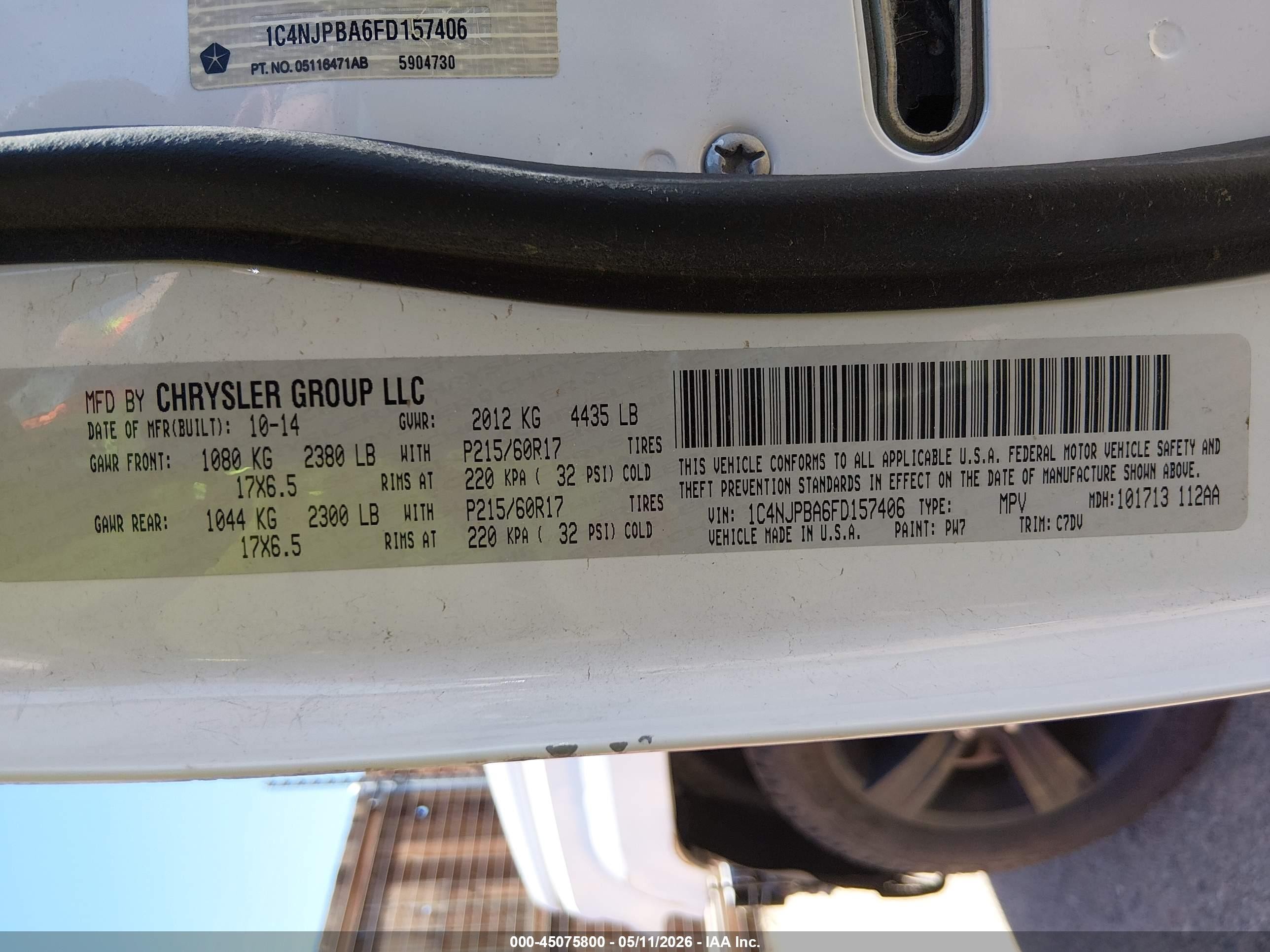 2015 Jeep Patriot Altitude Edition White vin: 1C4NJPBA6FD157406