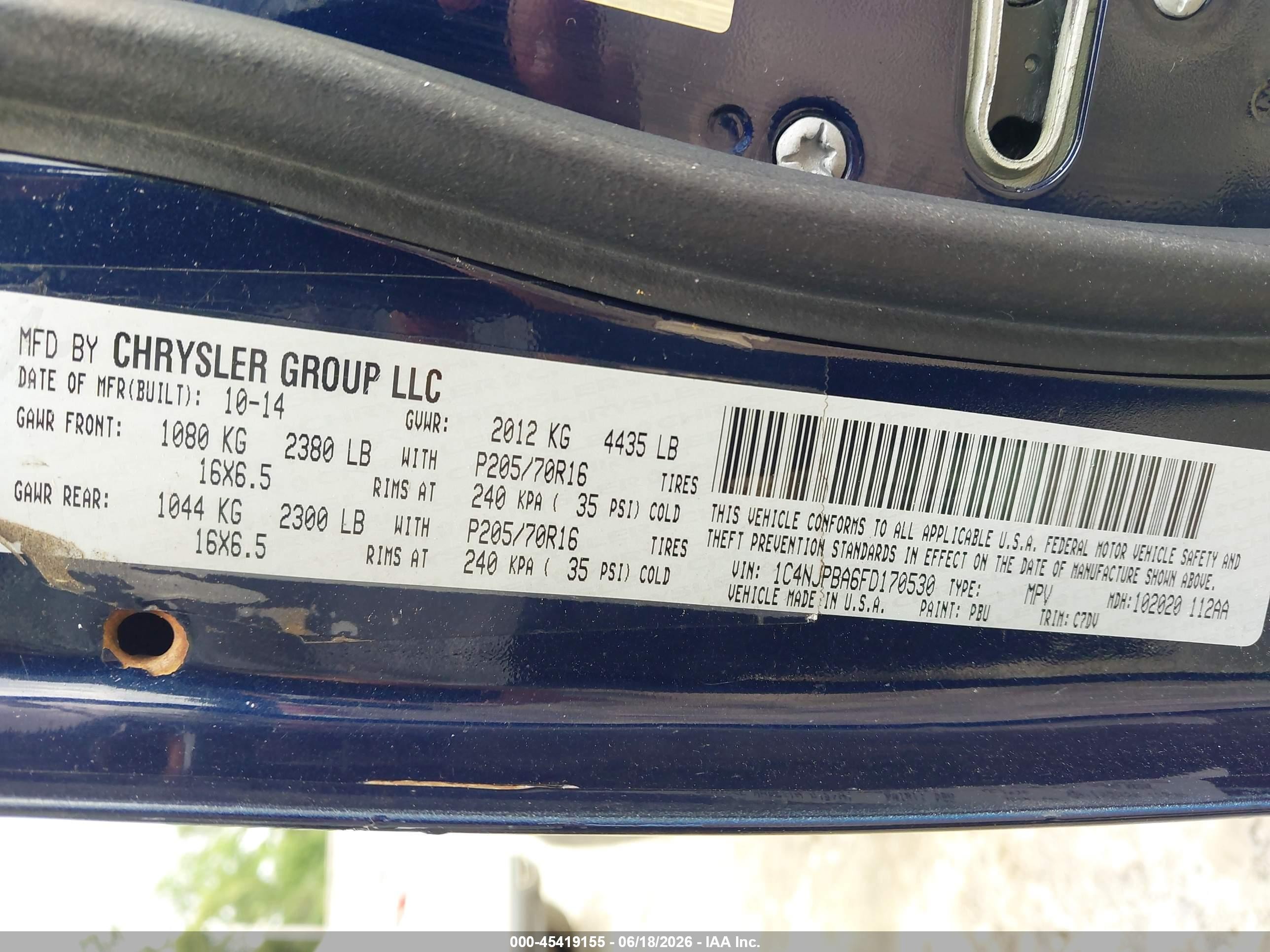 2015 Jeep Patriot Sport Blue vin: 1C4NJPBA6FD170530