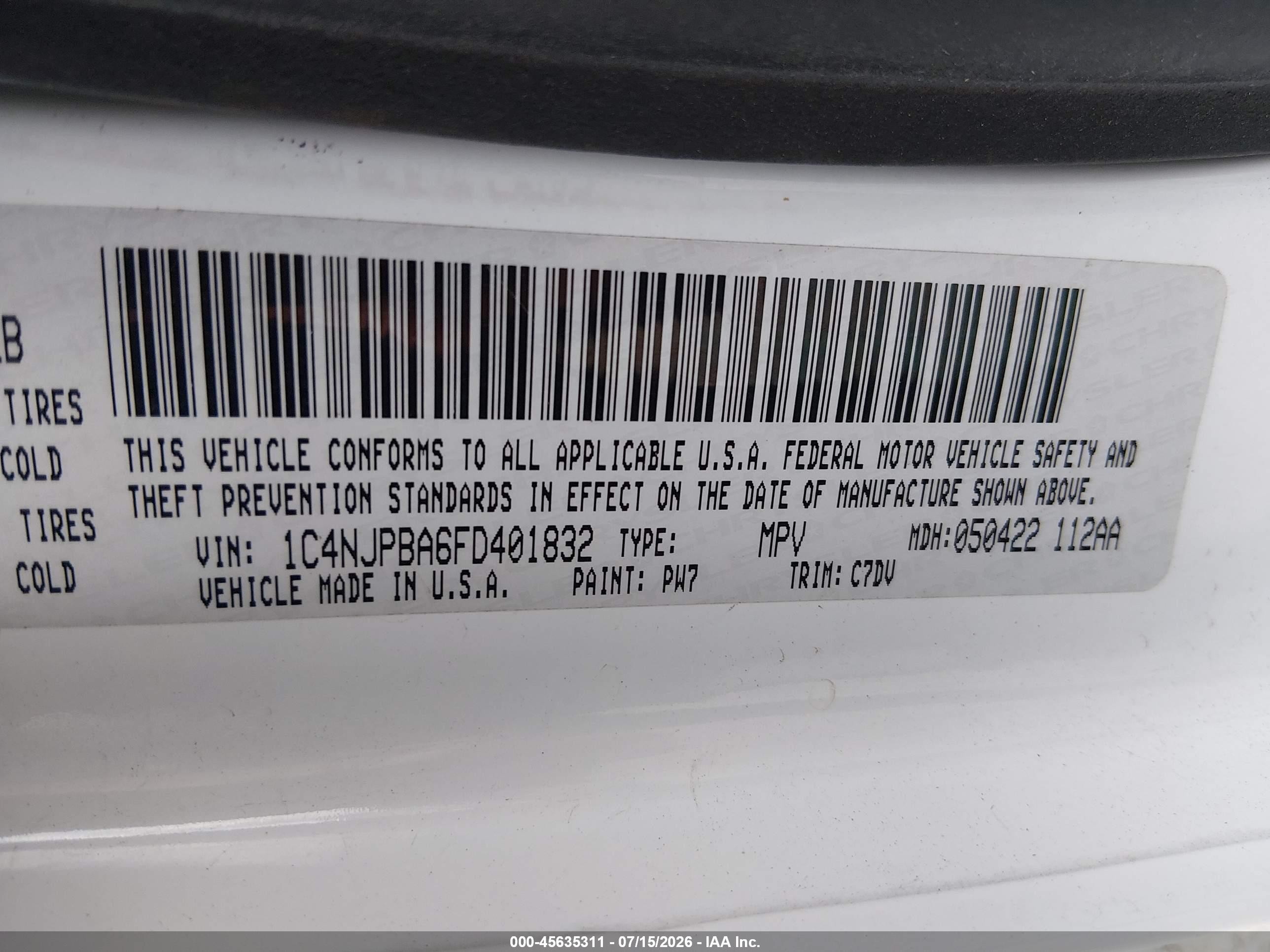 2015 Jeep Patriot Altitude Edition White vin: 1C4NJPBA6FD401832