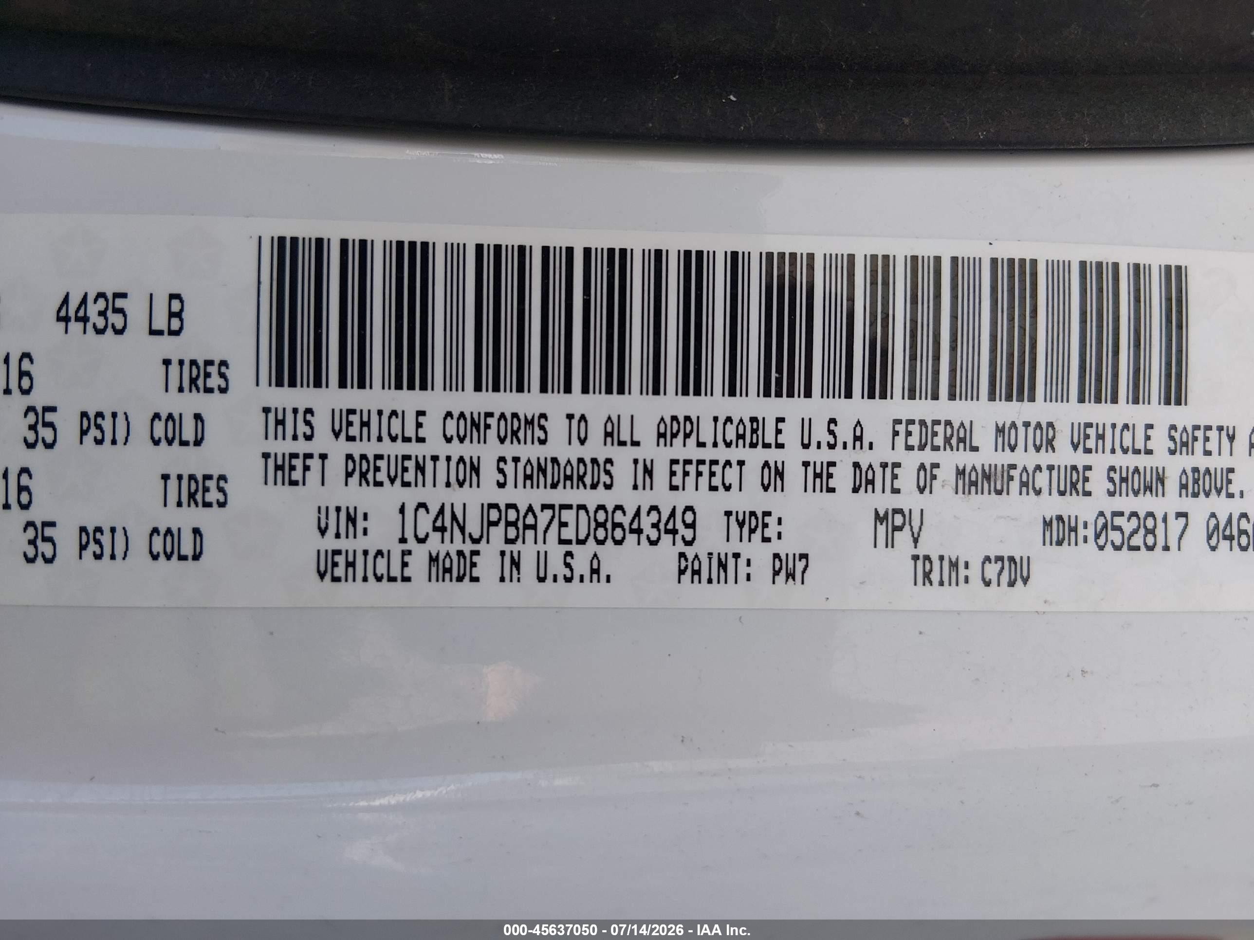 2014 Jeep Patriot Sport White vin: 1C4NJPBA7ED864349