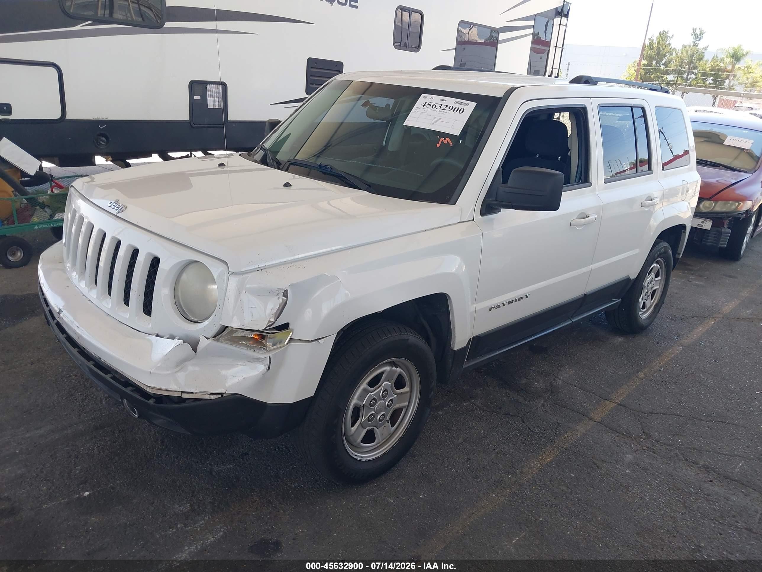 2014 Jeep Patriot Sport White vin: 1C4NJPBA8ED545994