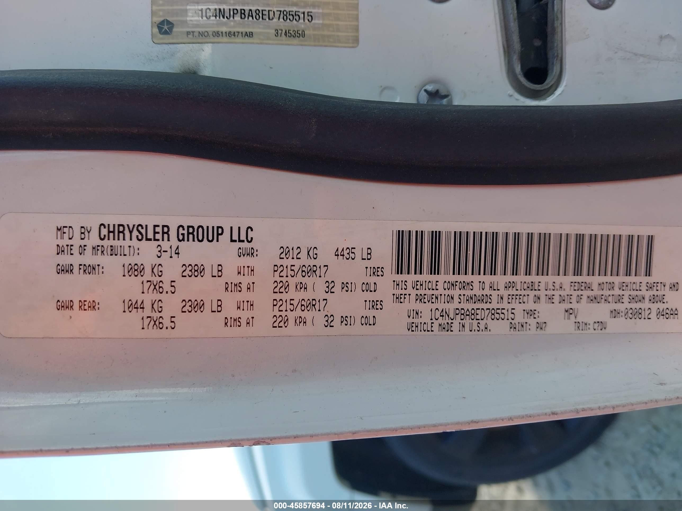 2014 Jeep Patriot Altitude White vin: 1C4NJPBA8ED785515