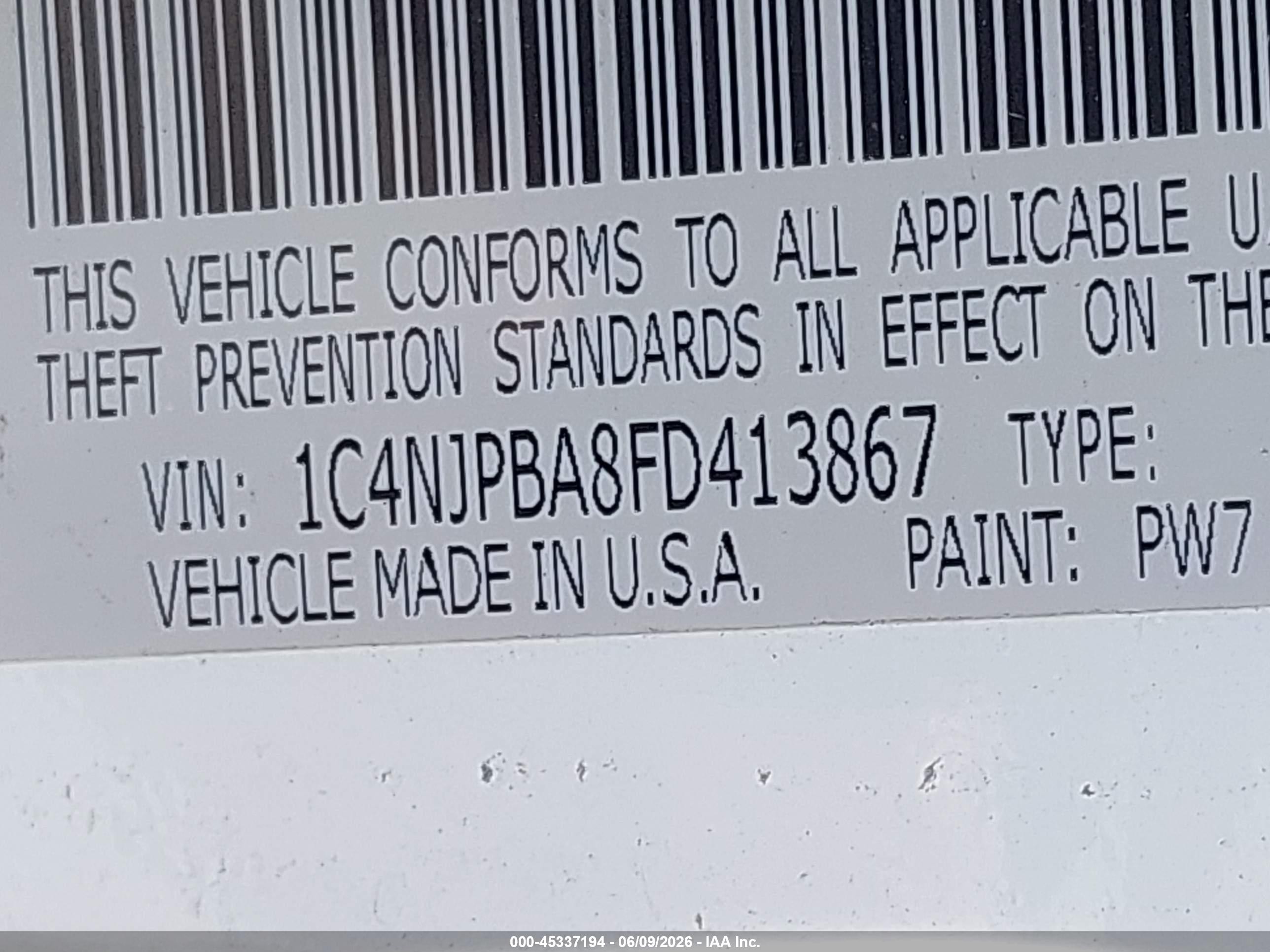 2015 Jeep Patriot Sport White vin: 1C4NJPBA8FD413867