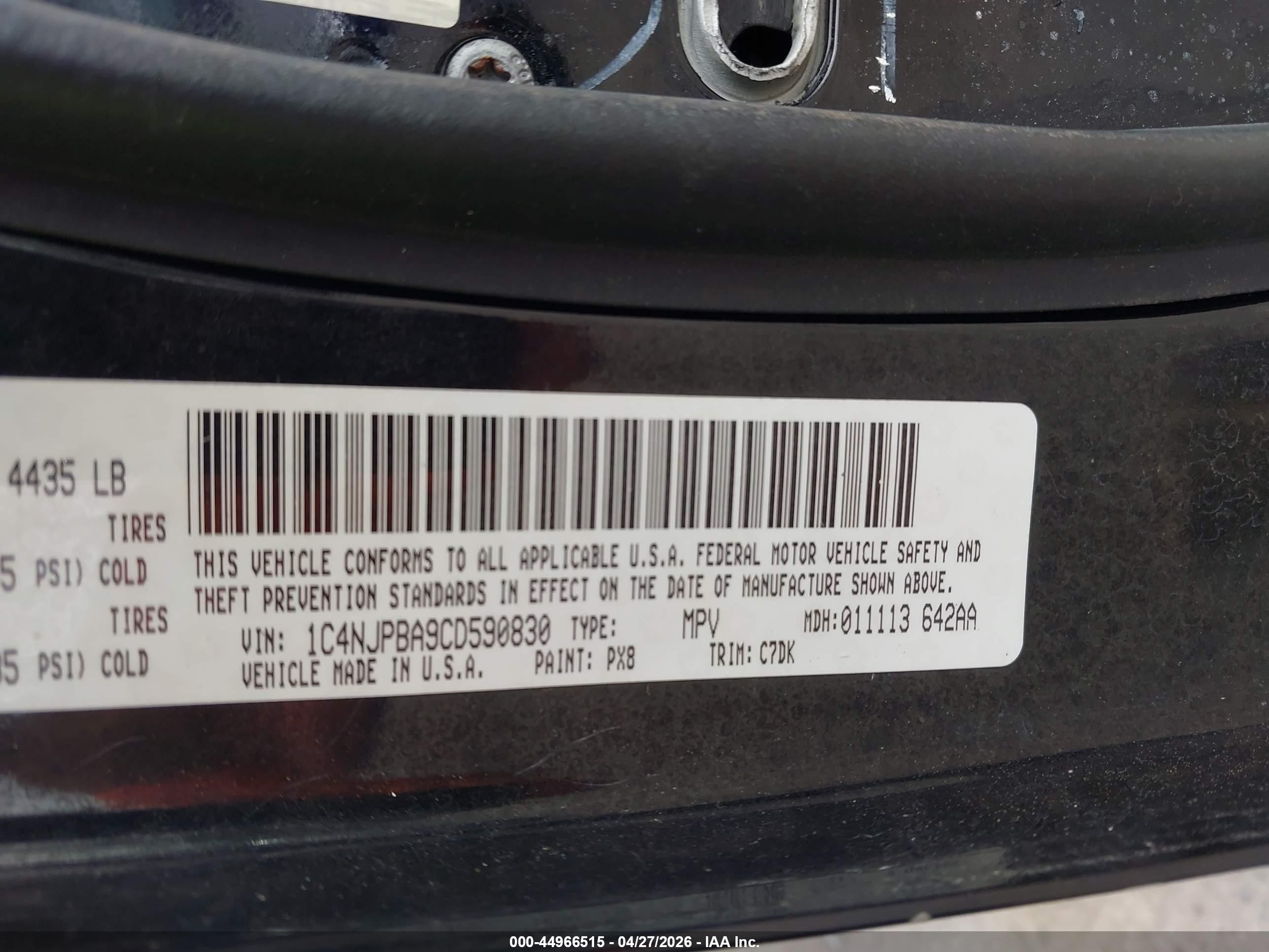 2012 Jeep Patriot Sport Black vin: 1C4NJPBA9CD590830