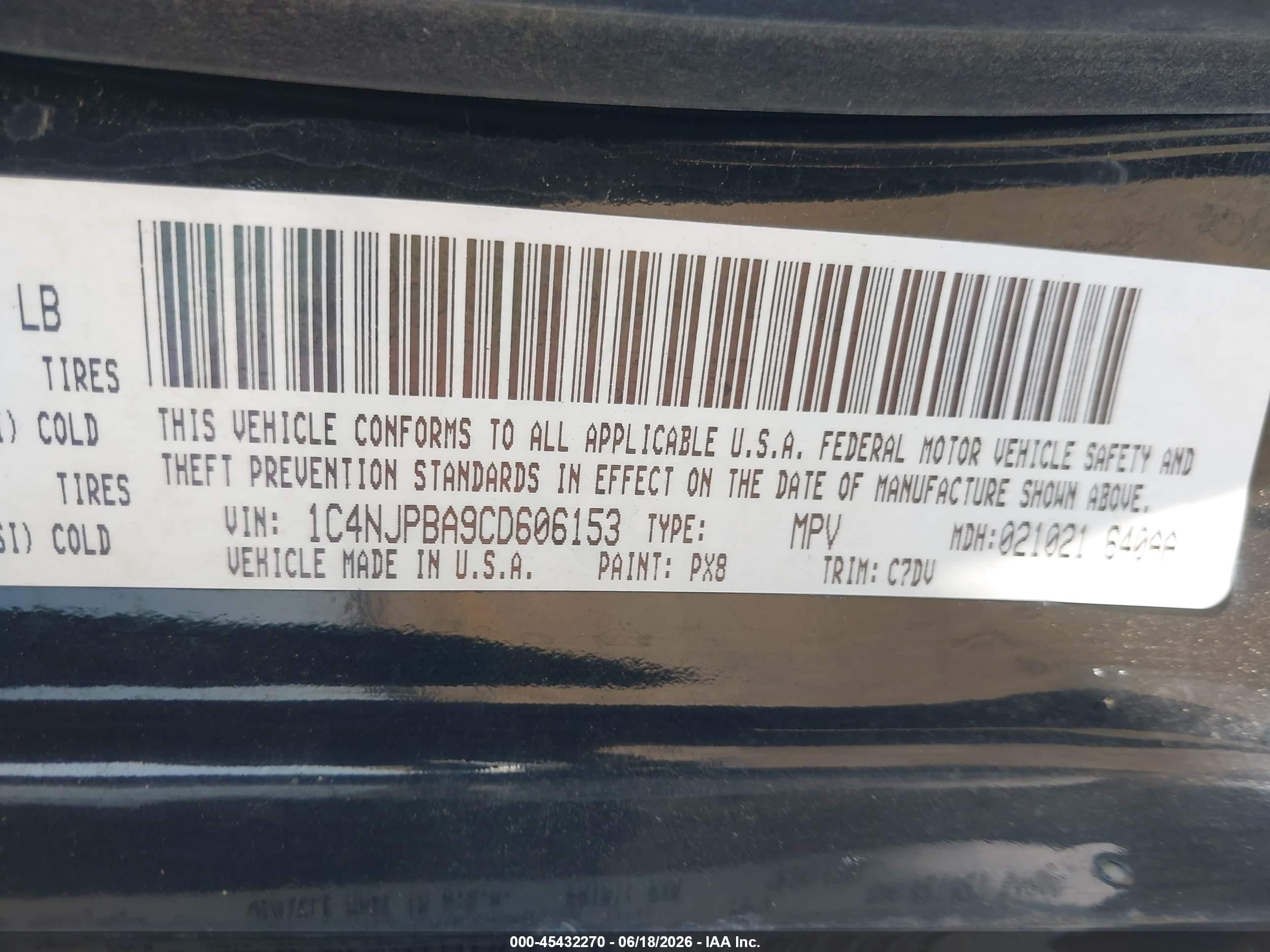 2012 Jeep Patriot Sport Black vin: 1C4NJPBA9CD606153