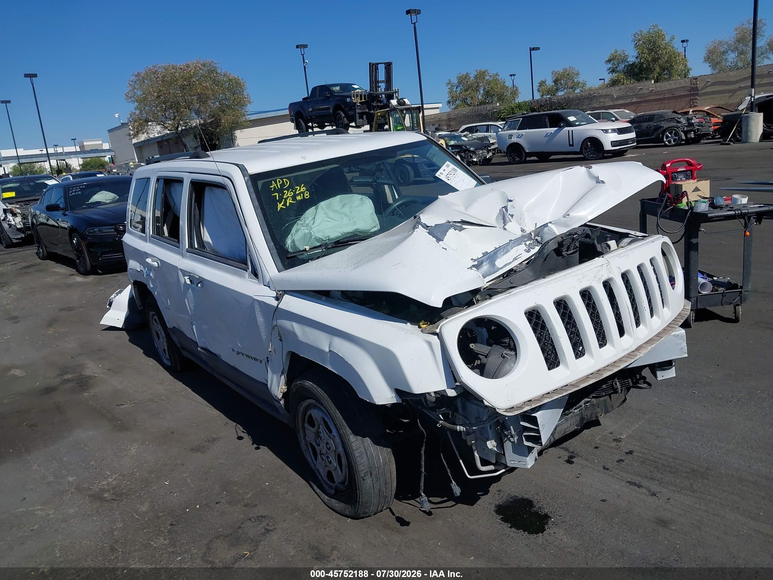 2012 Jeep Patriot Sport White vin: 1C4NJPBA9CD724347