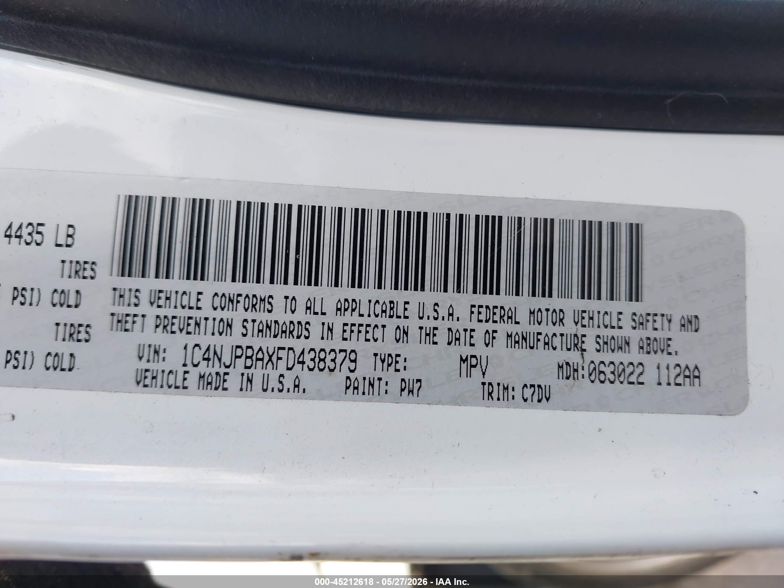 2015 Jeep Patriot Sport White vin: 1C4NJPBAXFD438379