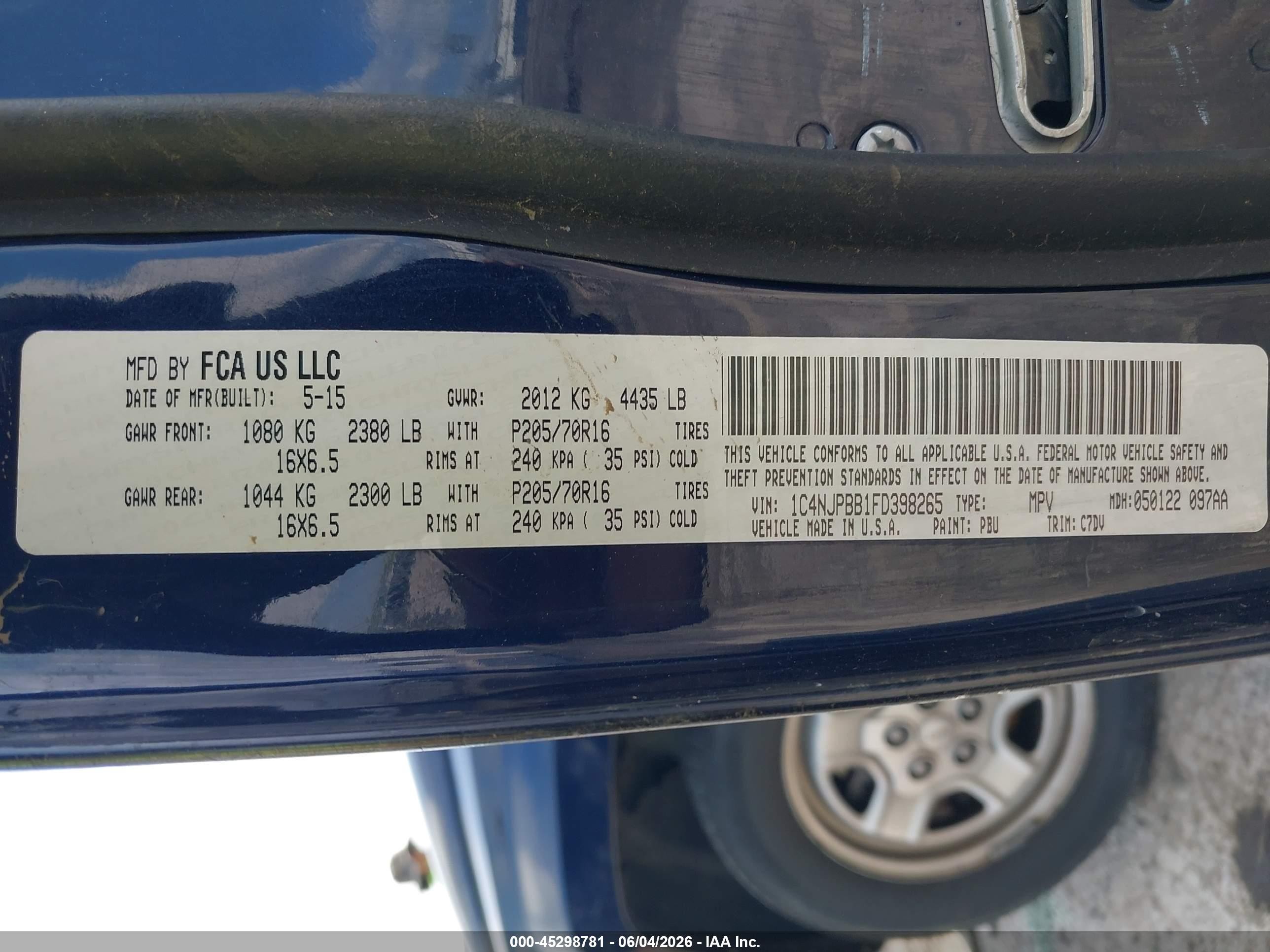 2015 Jeep Patriot Sport Dark Blue vin: 1C4NJPBB1FD398265
