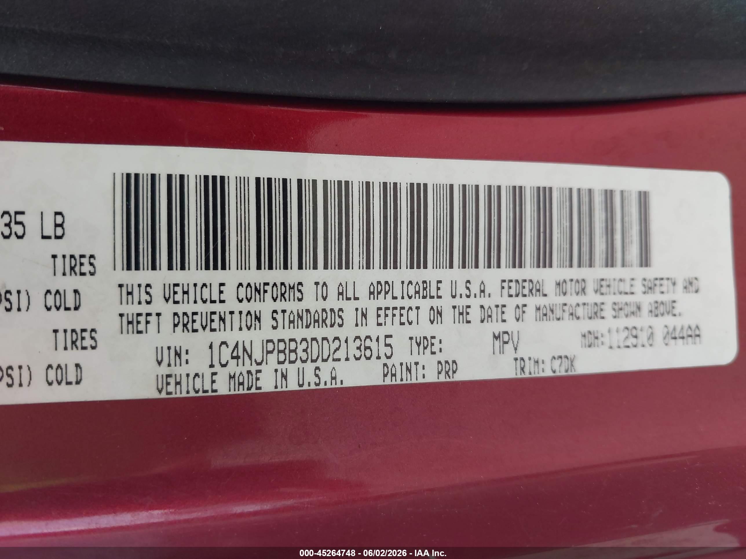 2013 Jeep Patriot Sport Red vin: 1C4NJPBB3DD213615