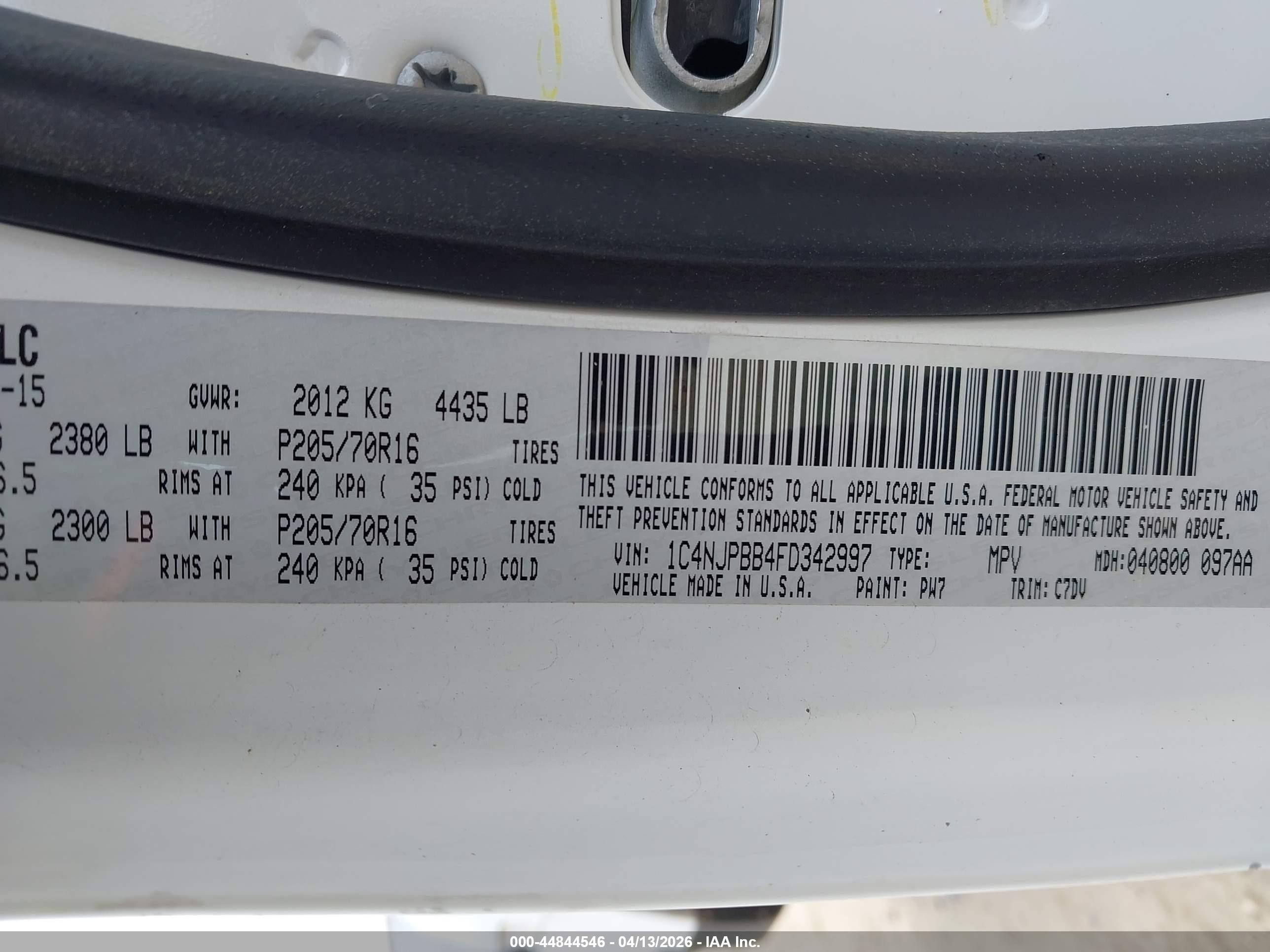 2015 Jeep Patriot Sport White vin: 1C4NJPBB4FD342997
