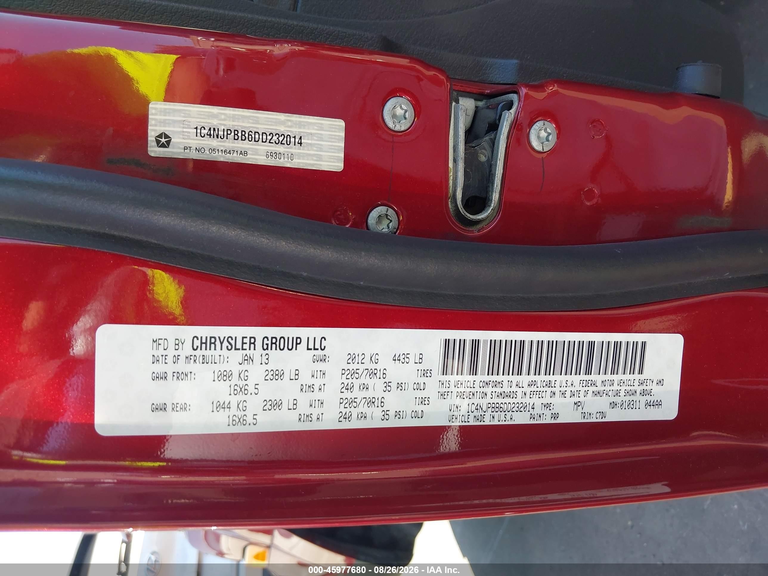 2013 Jeep Patriot Sport Red vin: 1C4NJPBB6DD232014