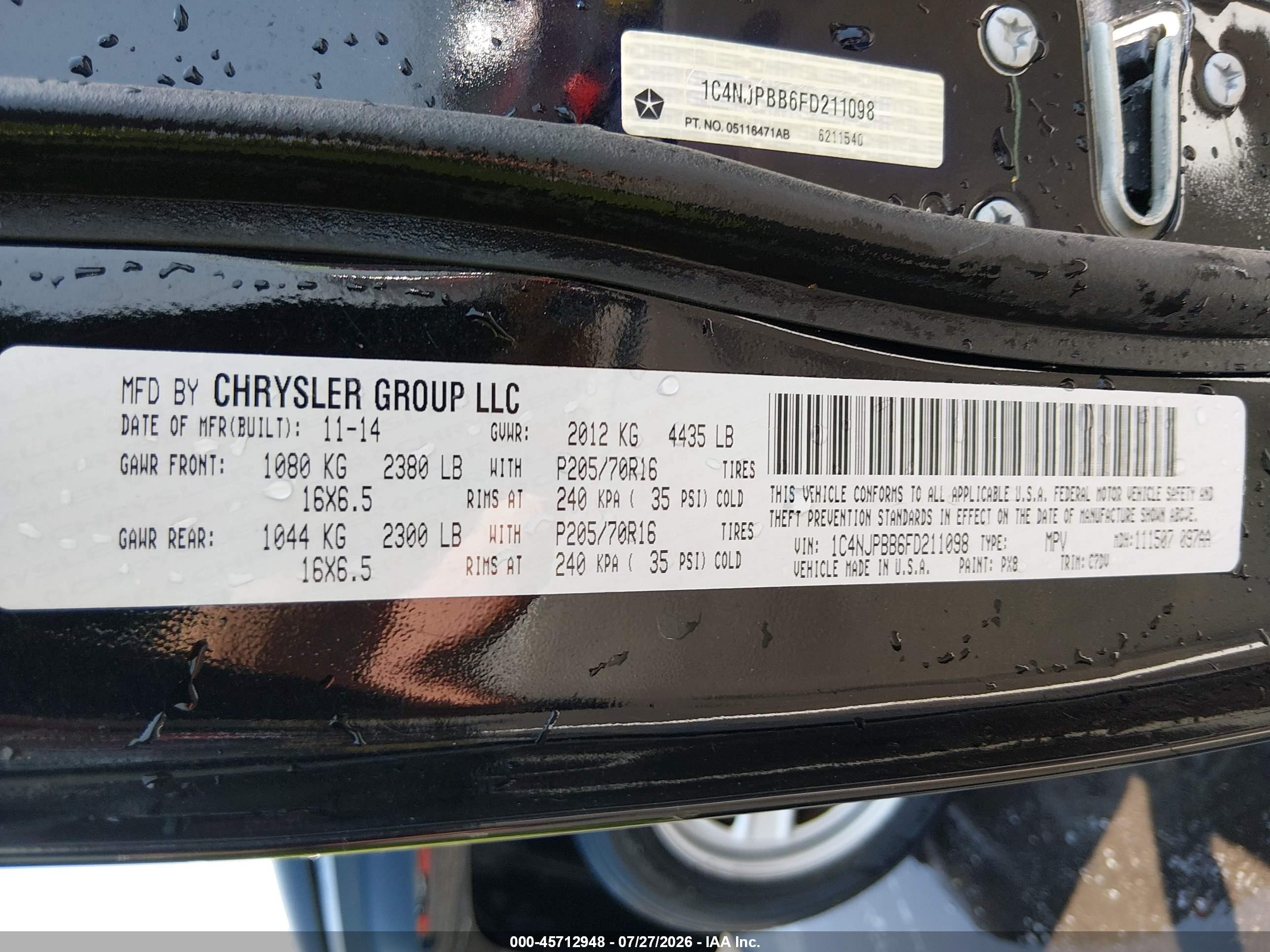 2015 Jeep Patriot Sport Black vin: 1C4NJPBB6FD211098