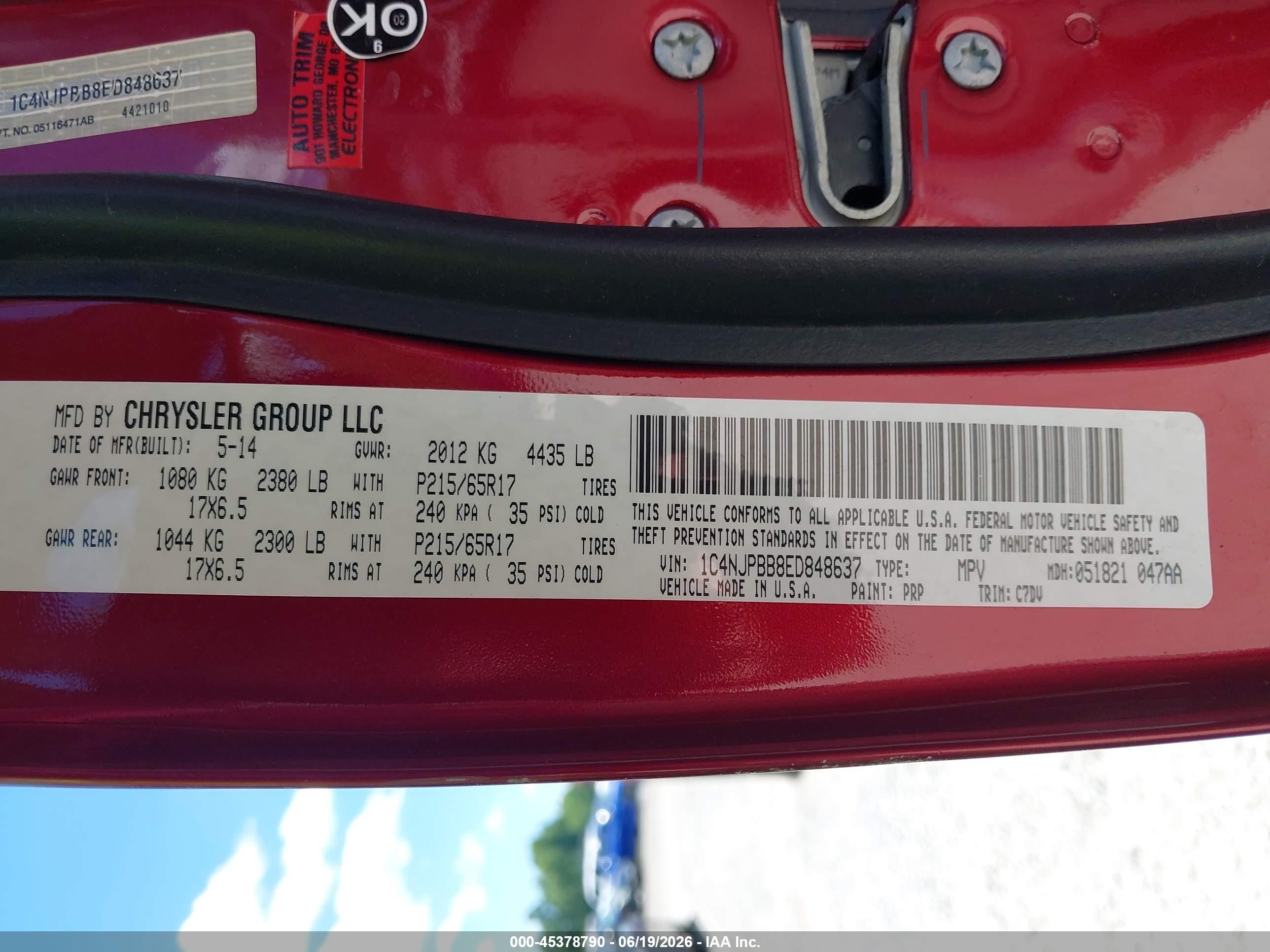 2014 Jeep Patriot Sport Red vin: 1C4NJPBB8ED848637