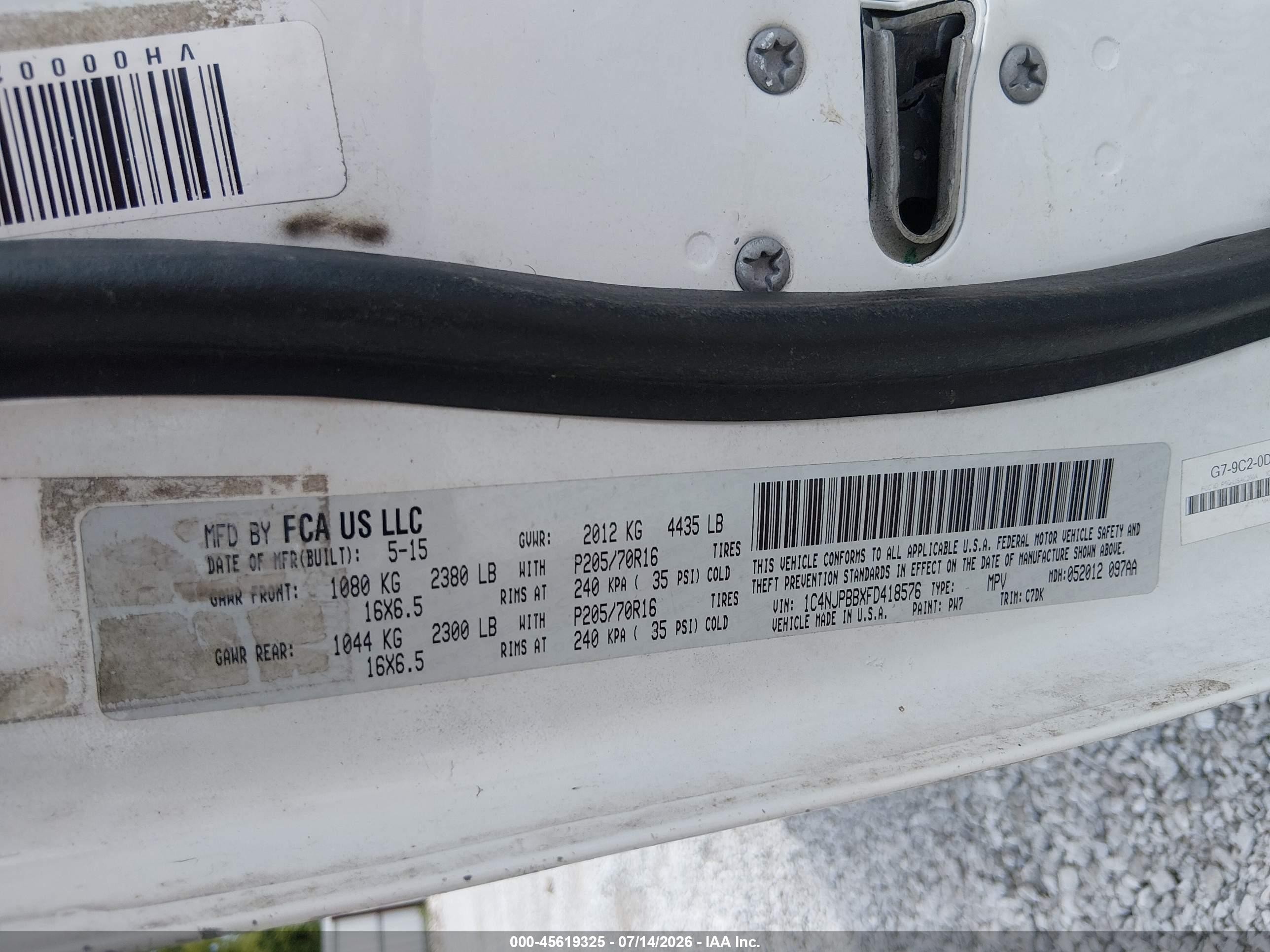 2015 Jeep Patriot Sport White vin: 1C4NJPBBXFD418576