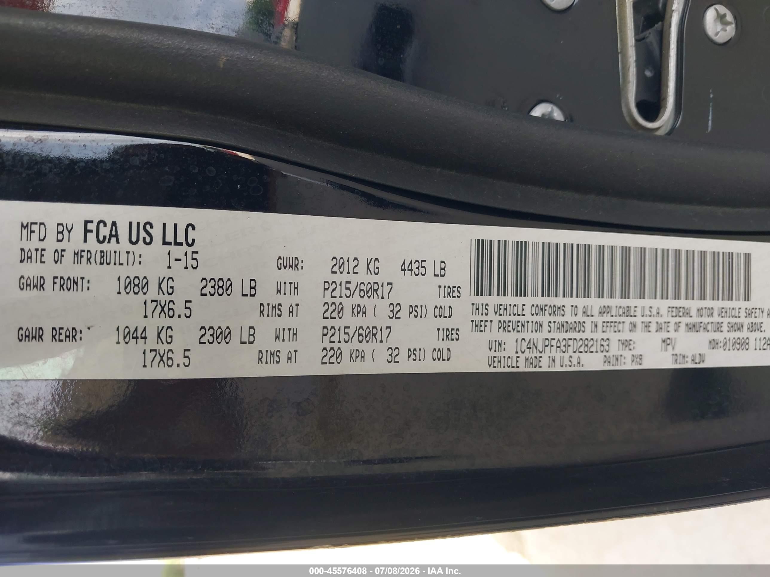 2015 Jeep Patriot High Altitude Edition Черный vin: 1C4NJPFA3FD282163