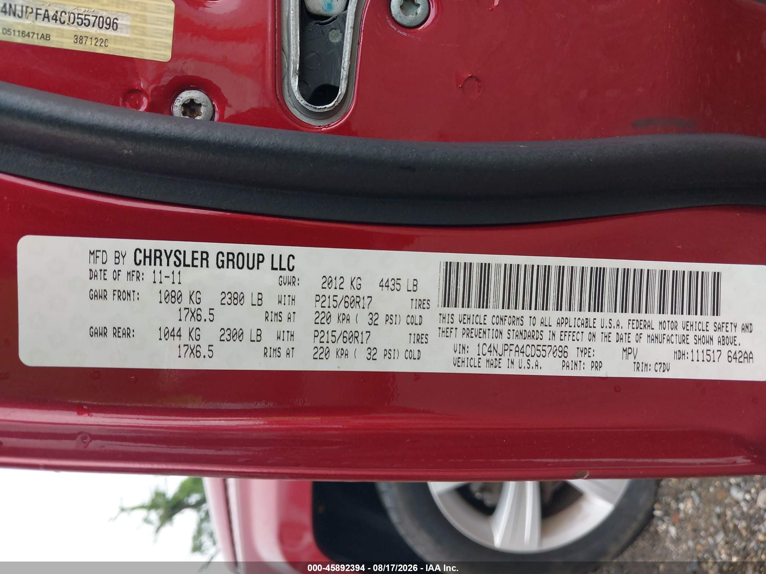 2012 Jeep Patriot Latitude Red vin: 1C4NJPFA4CD557096
