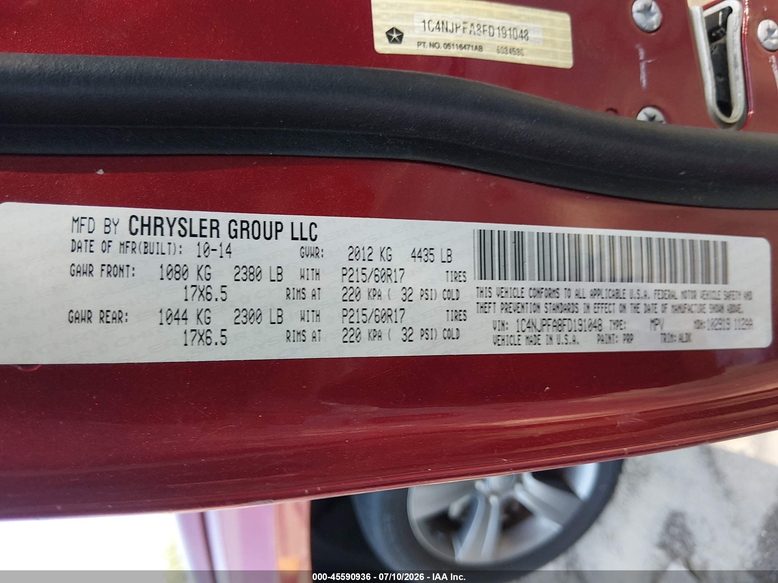 2015 Jeep Patriot High Altitude Edition Красный vin: 1C4NJPFA8FD191048