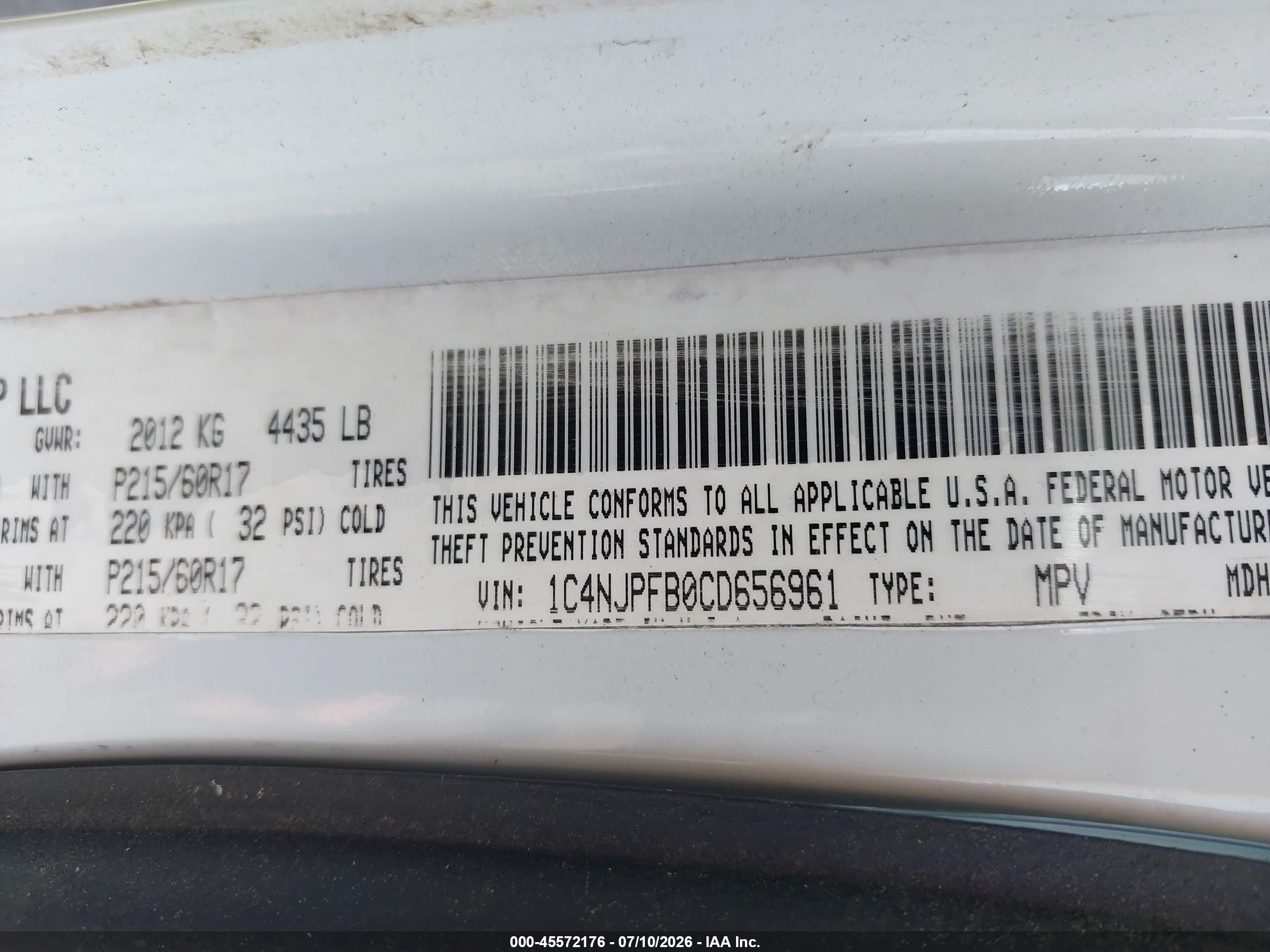 2012 Jeep Patriot Latitude White vin: 1C4NJPFB0CD656961