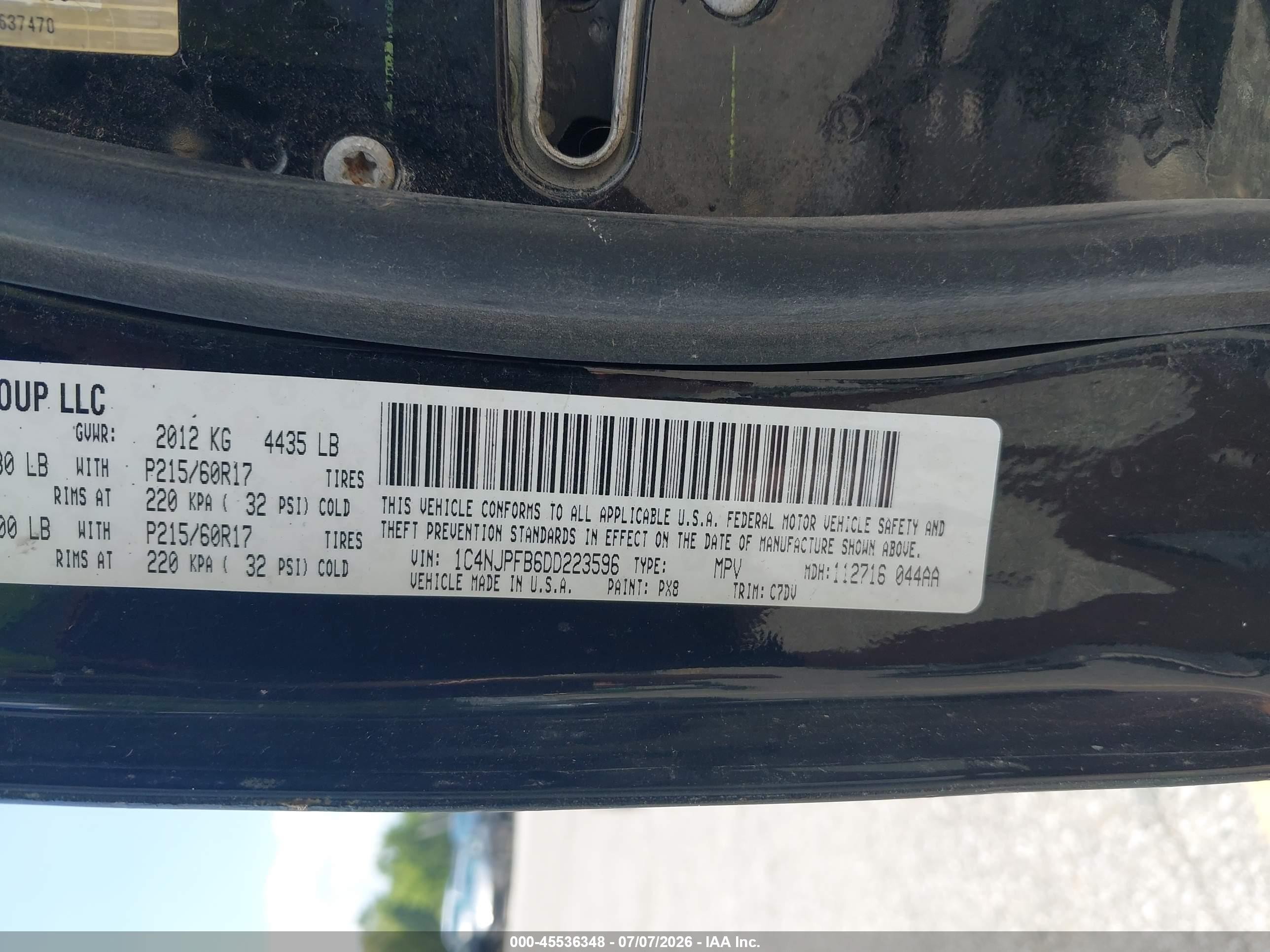 2013 Jeep Patriot Latitude Black vin: 1C4NJPFB6DD223596