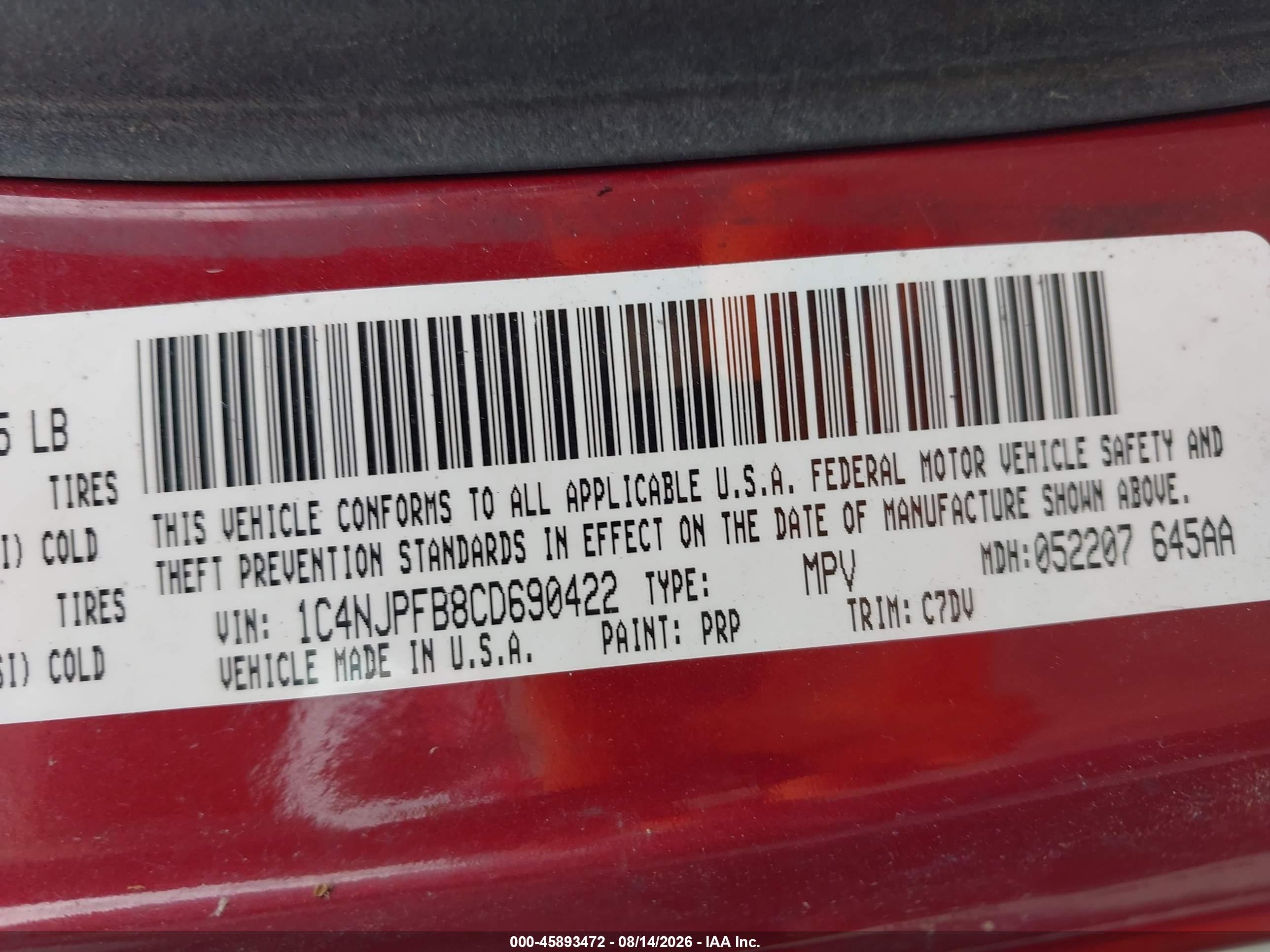 2012 Jeep Patriot Latitude Red vin: 1C4NJPFB8CD690422
