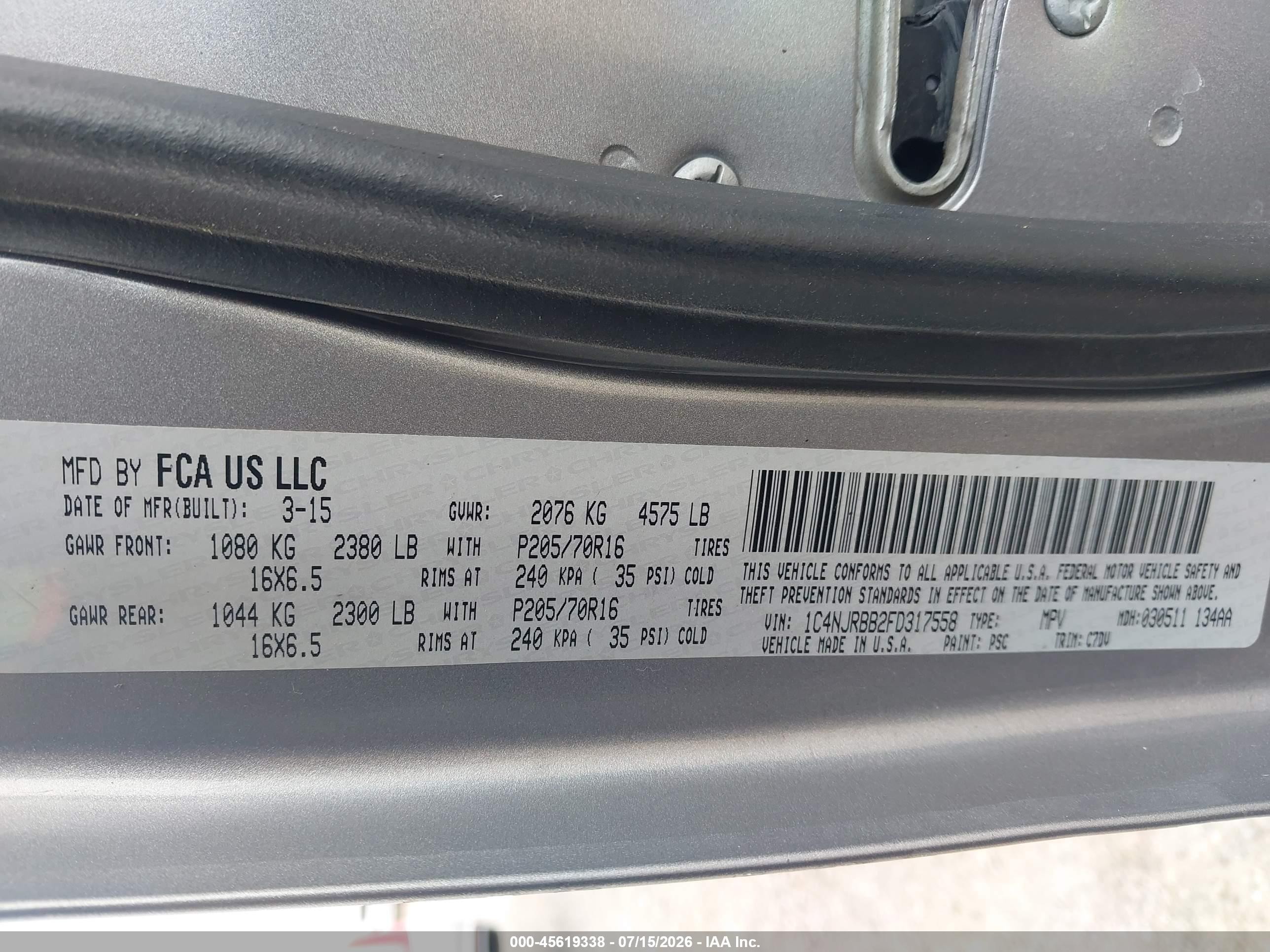 2015 Jeep Patriot Sport Silver vin: 1C4NJRBB2FD317558