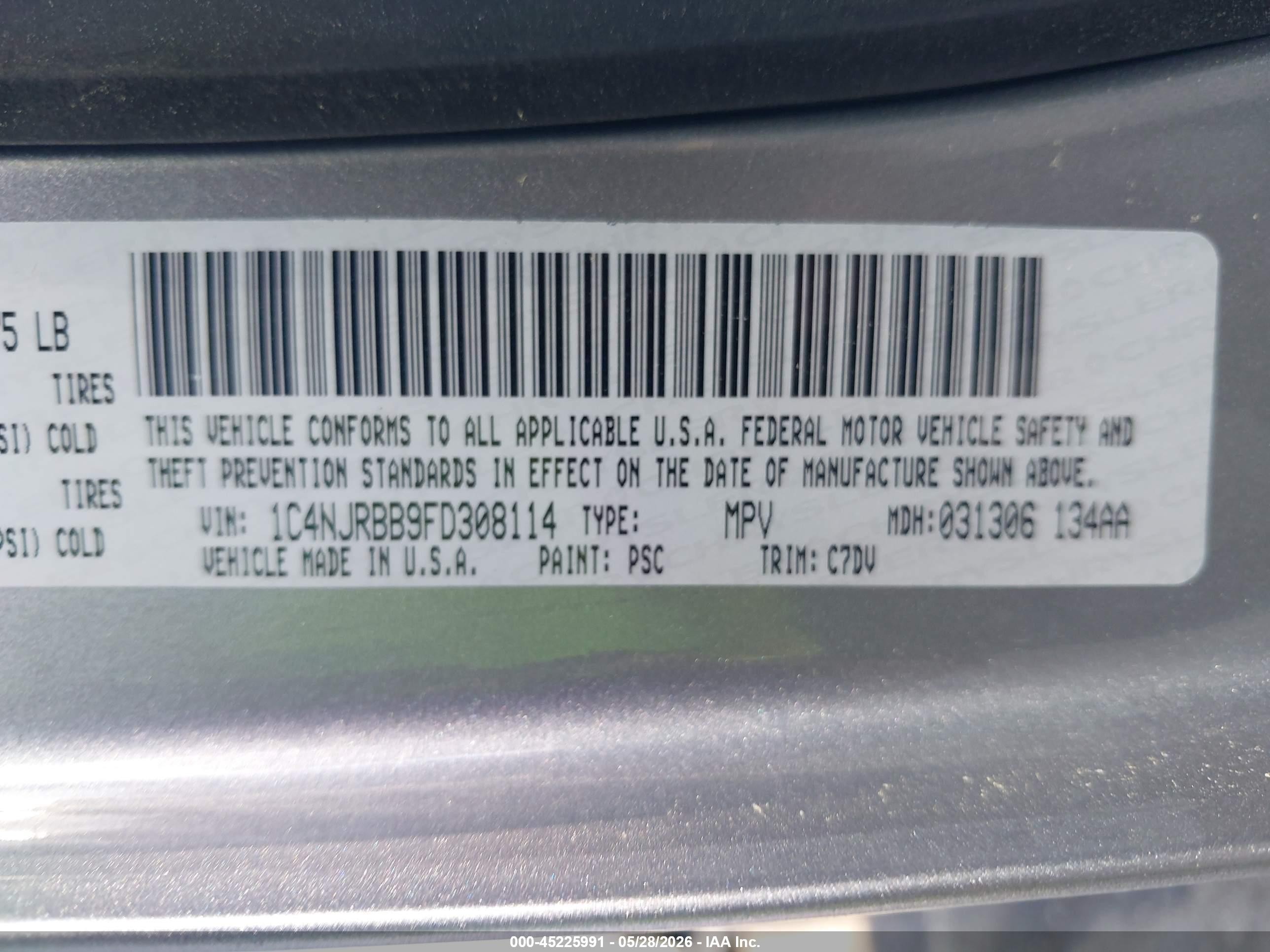 2015 Jeep Patriot Sport Серый vin: 1C4NJRBB9FD308114