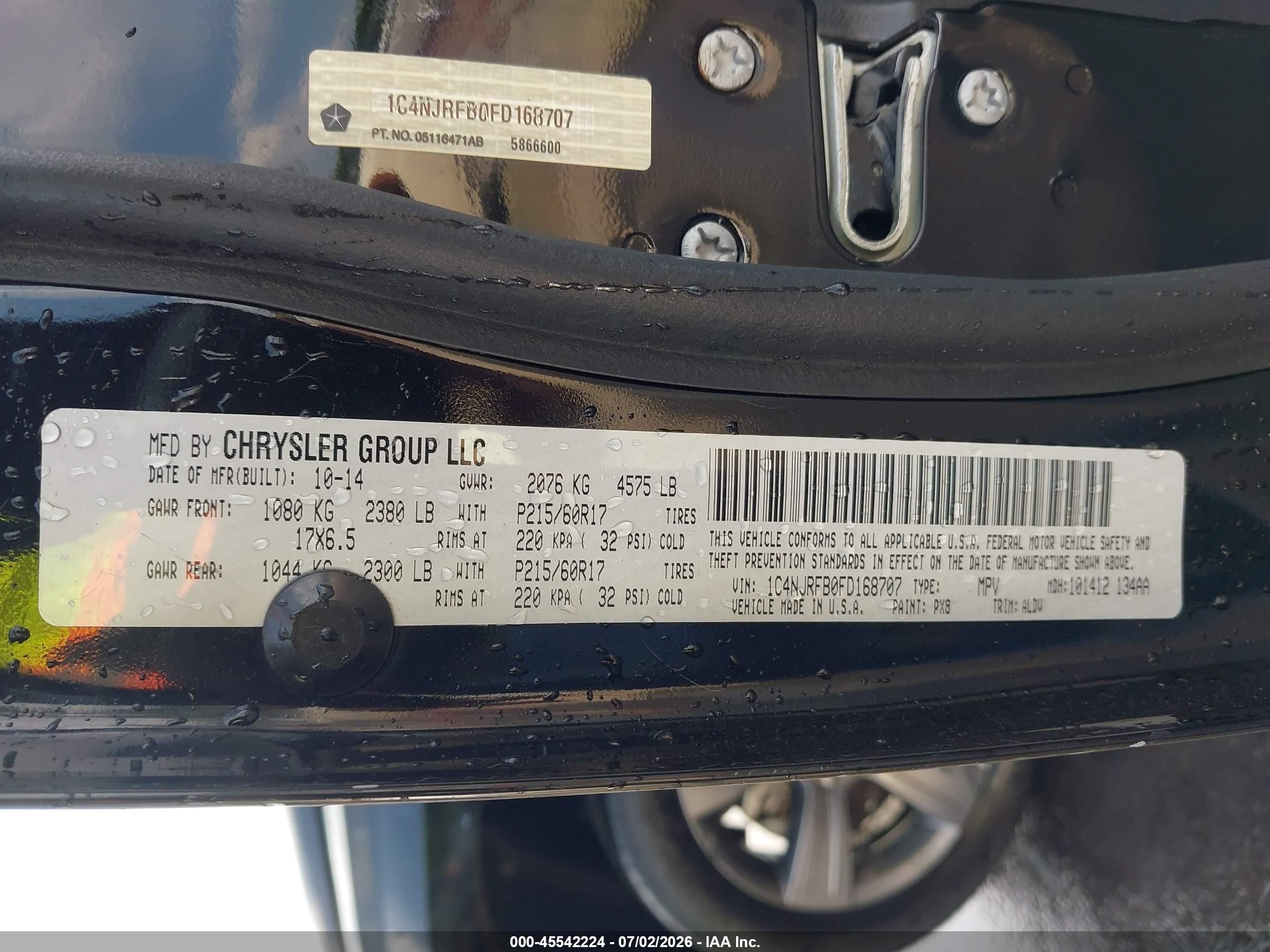 2015 Jeep Patriot High Altitude Edition Черный vin: 1C4NJRFB0FD168707