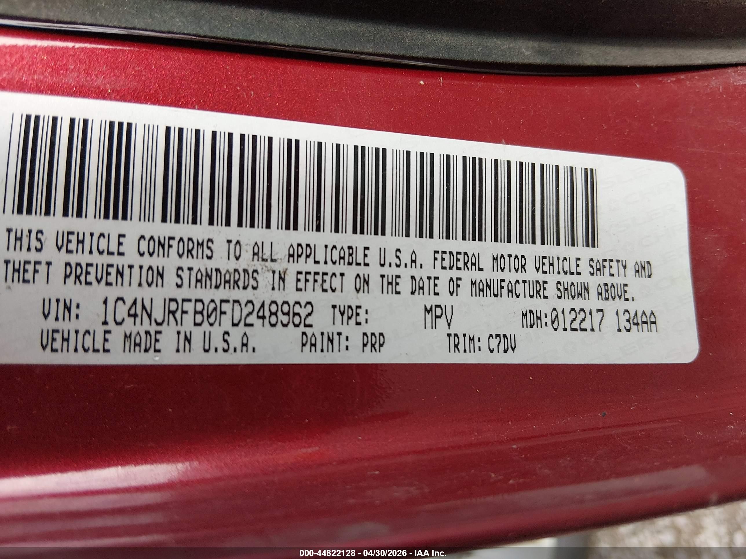 2015 Jeep Patriot Latitude Red vin: 1C4NJRFB0FD248962