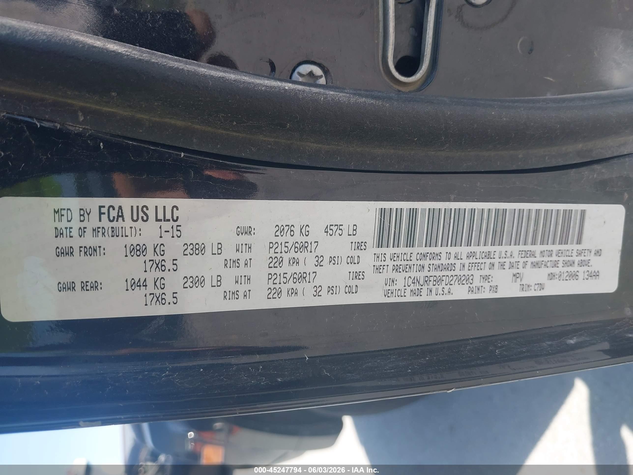 2015 Jeep Patriot Latitude Black vin: 1C4NJRFB0FD270203