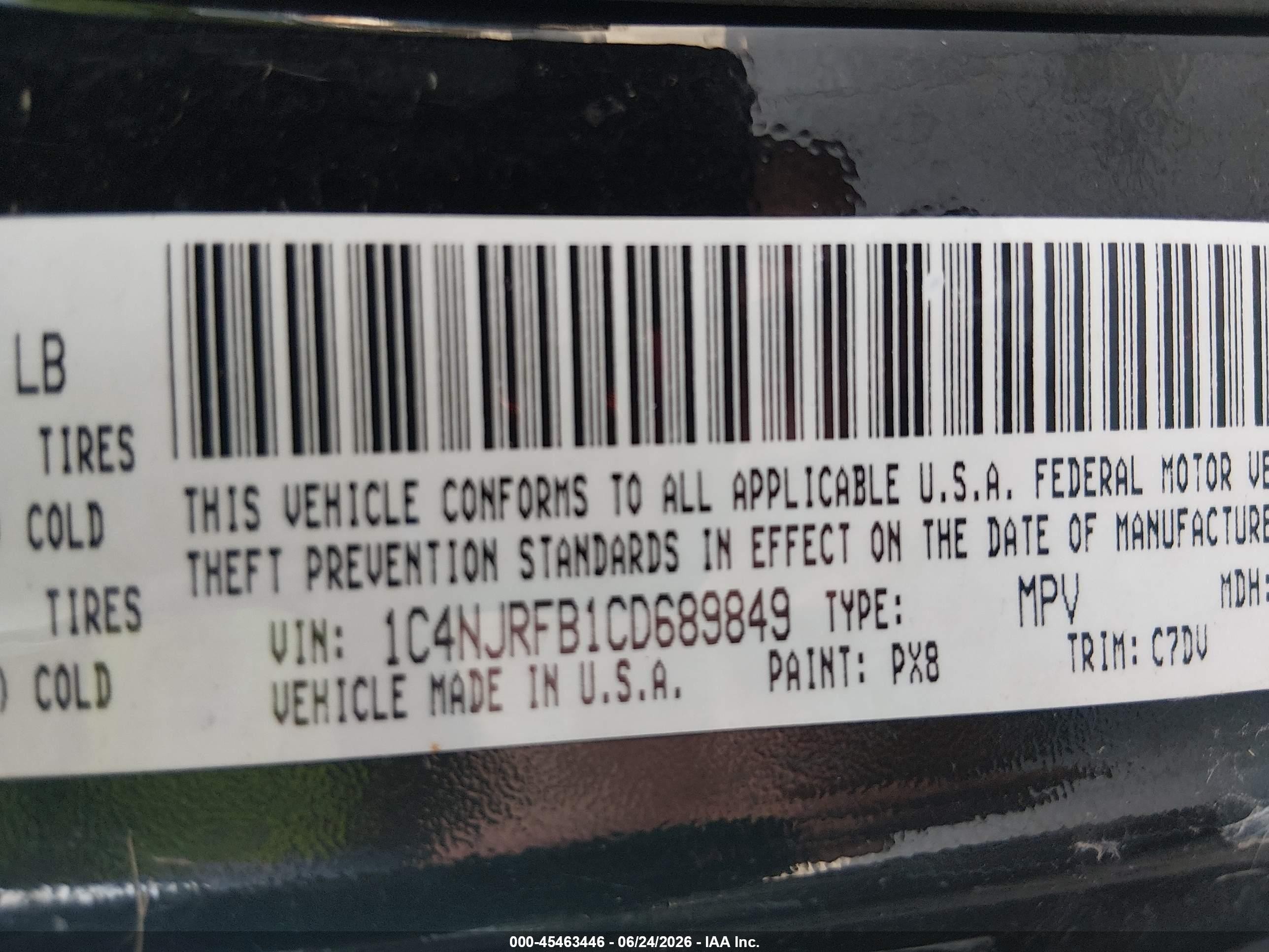 2012 Jeep Patriot Latitude Black vin: 1C4NJRFB1CD689849