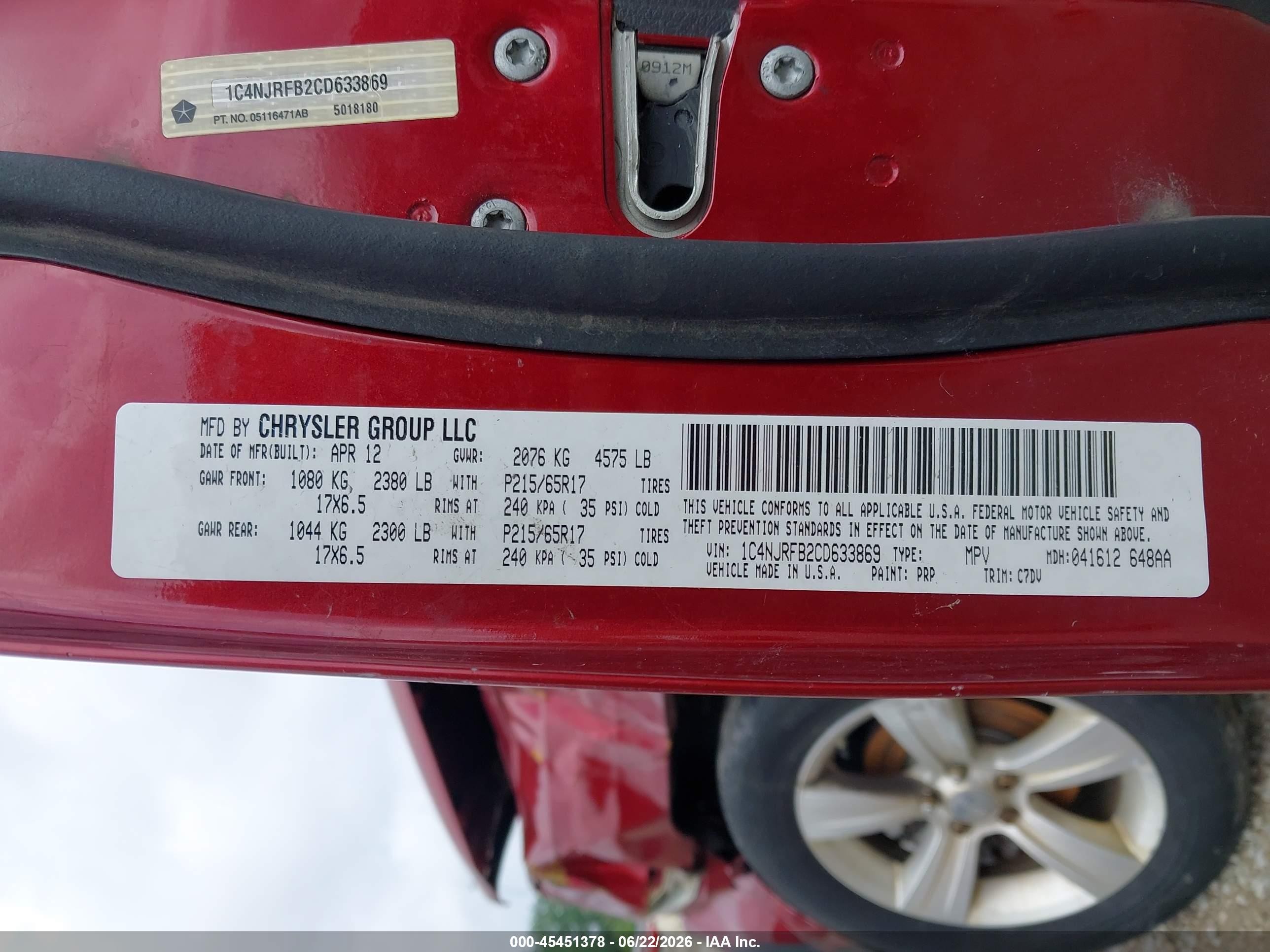 2012 Jeep Patriot Latitude Red vin: 1C4NJRFB2CD633869
