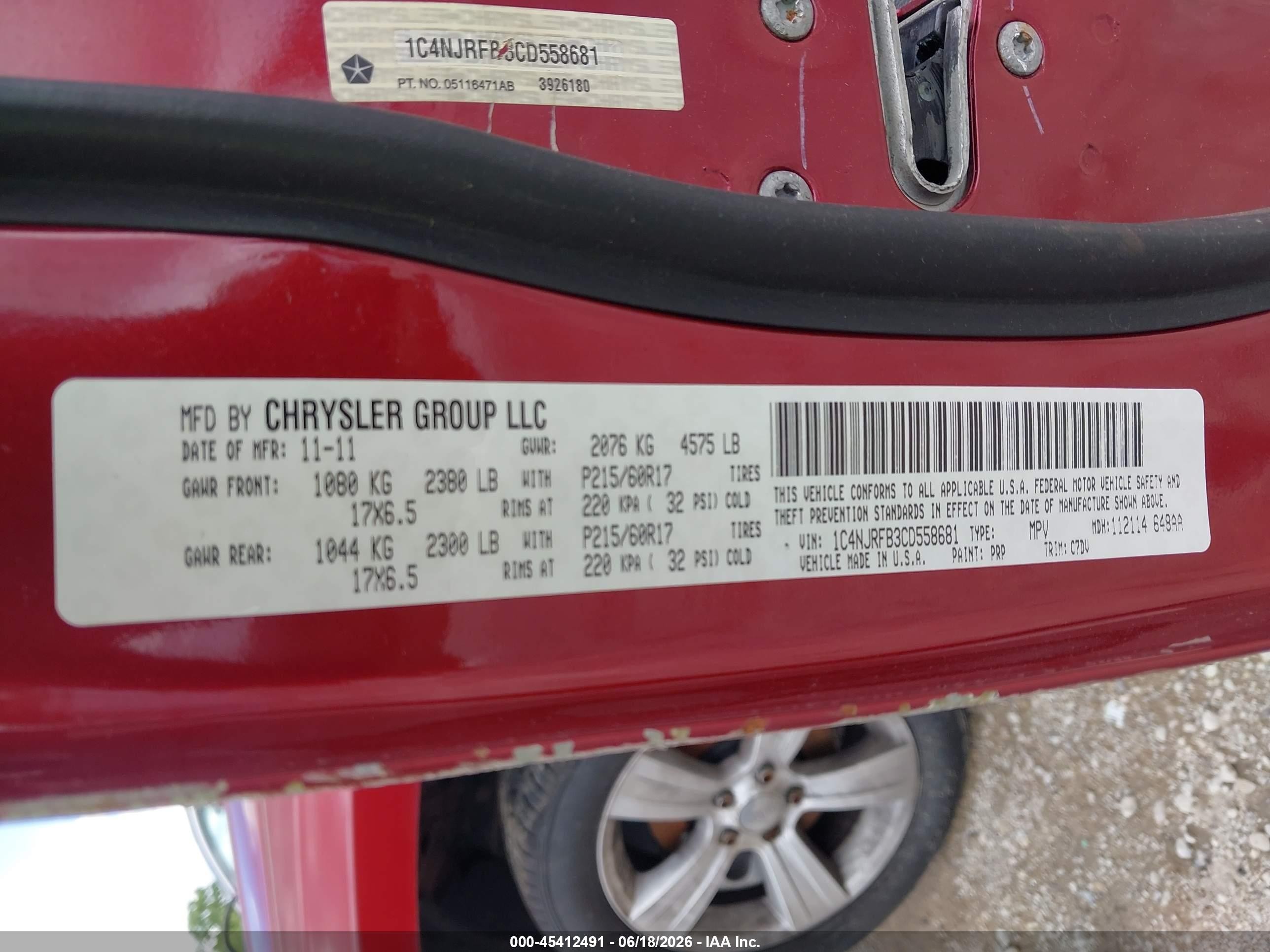 2012 Jeep Patriot Latitude Red vin: 1C4NJRFB3CD558681