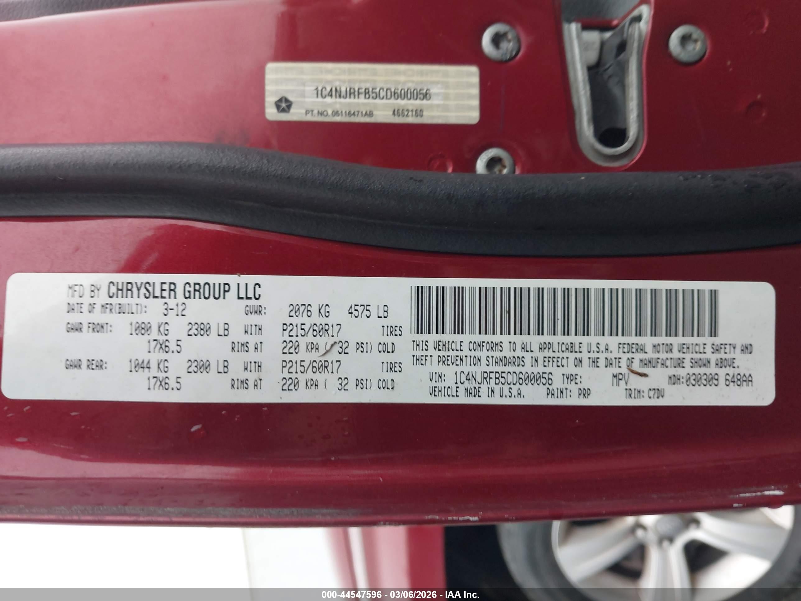 2012 Jeep Patriot Latitude Burgundy vin: 1C4NJRFB5CD600056