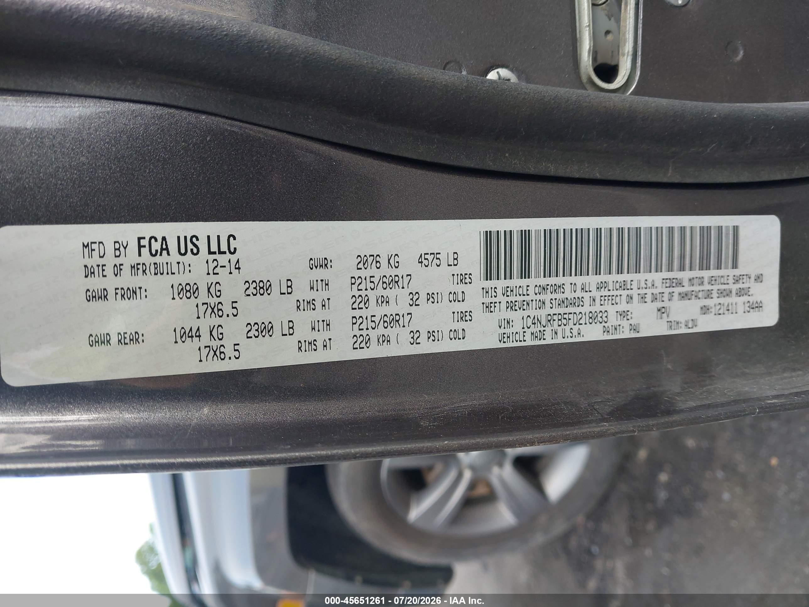 2015 Jeep Patriot High Altitude Edition Gray vin: 1C4NJRFB5FD218033