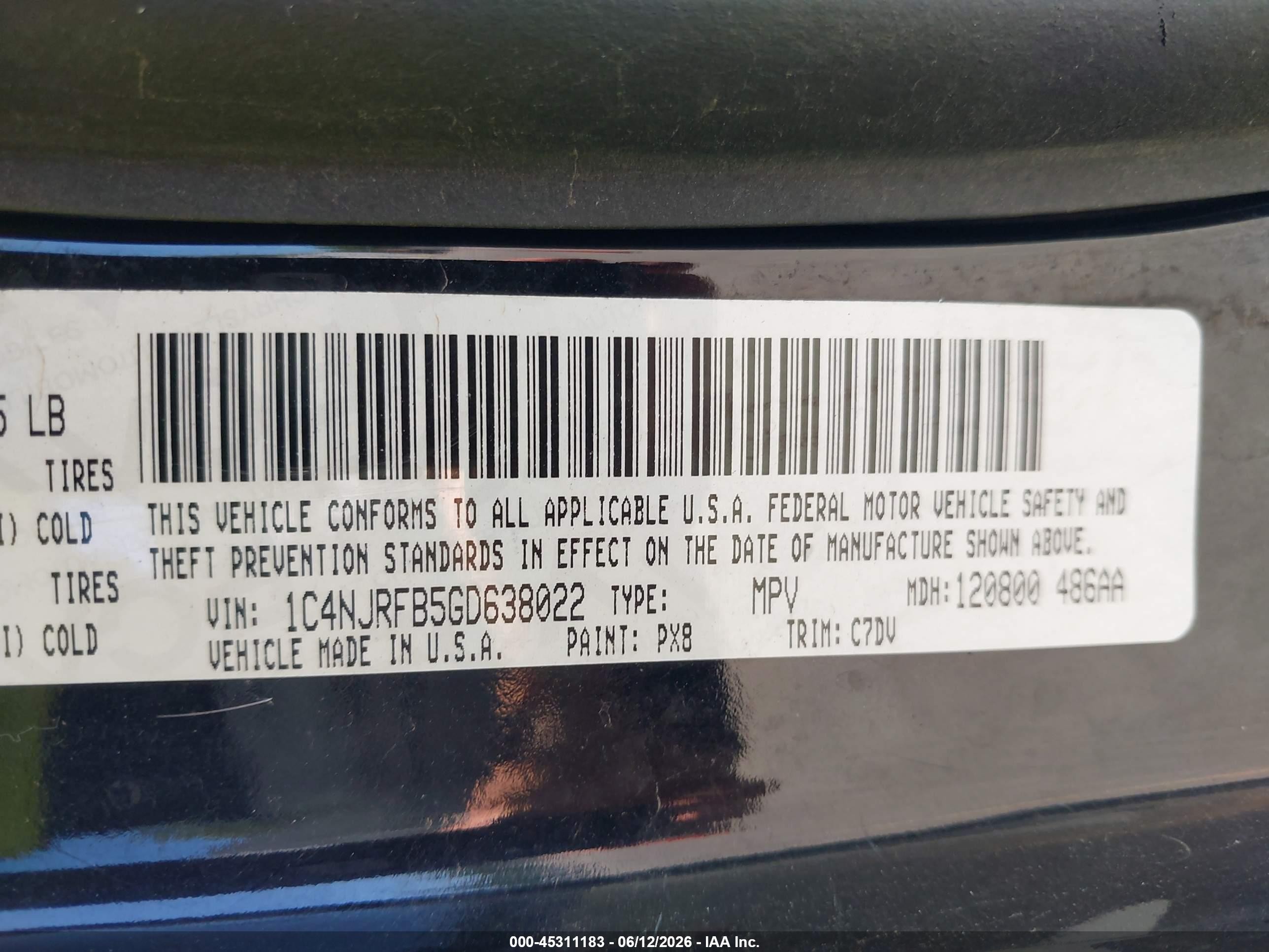 2016 Jeep Patriot Latitude Black vin: 1C4NJRFB5GD638022