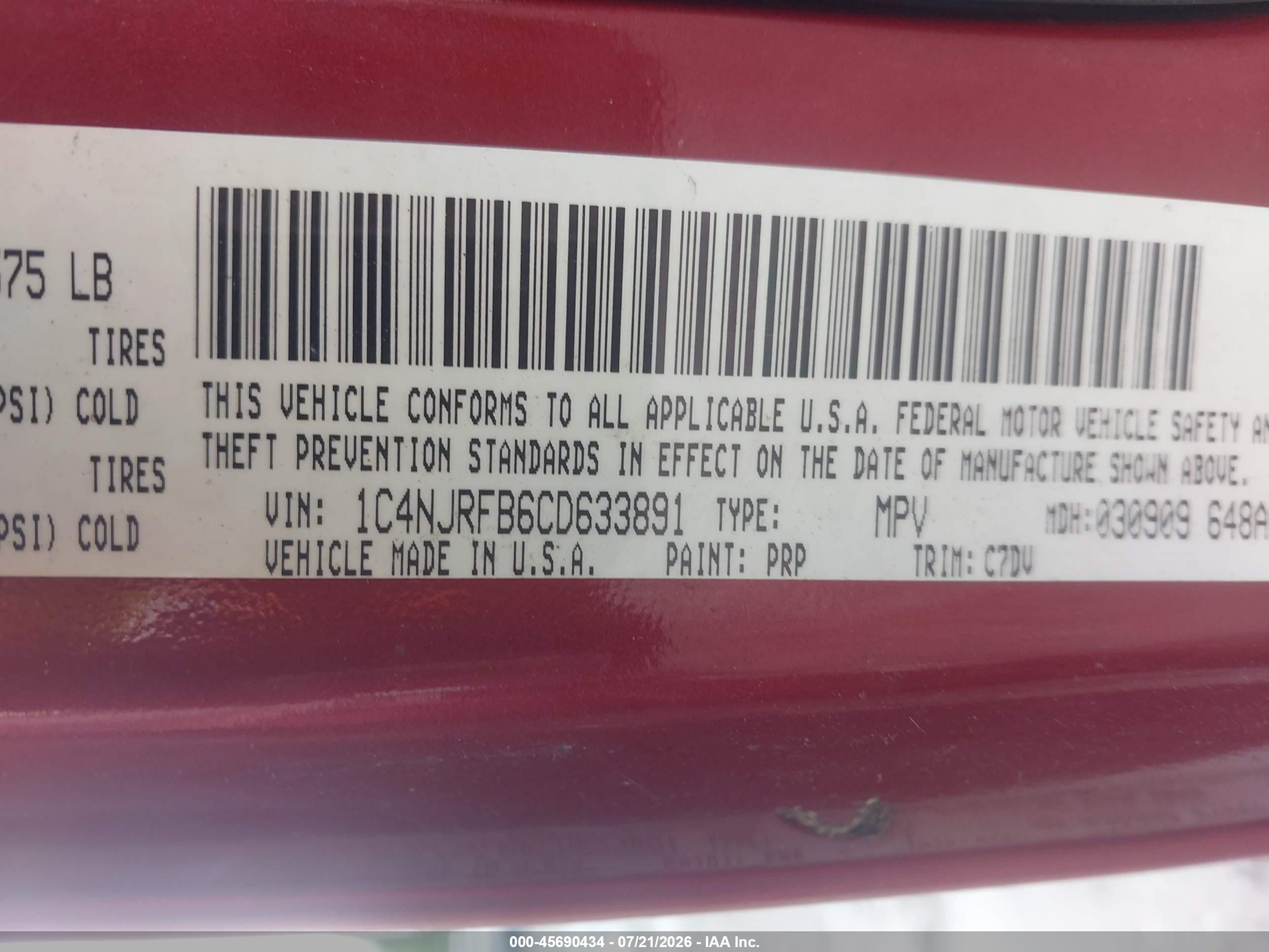 2012 Jeep Patriot Latitude Red vin: 1C4NJRFB6CD633891