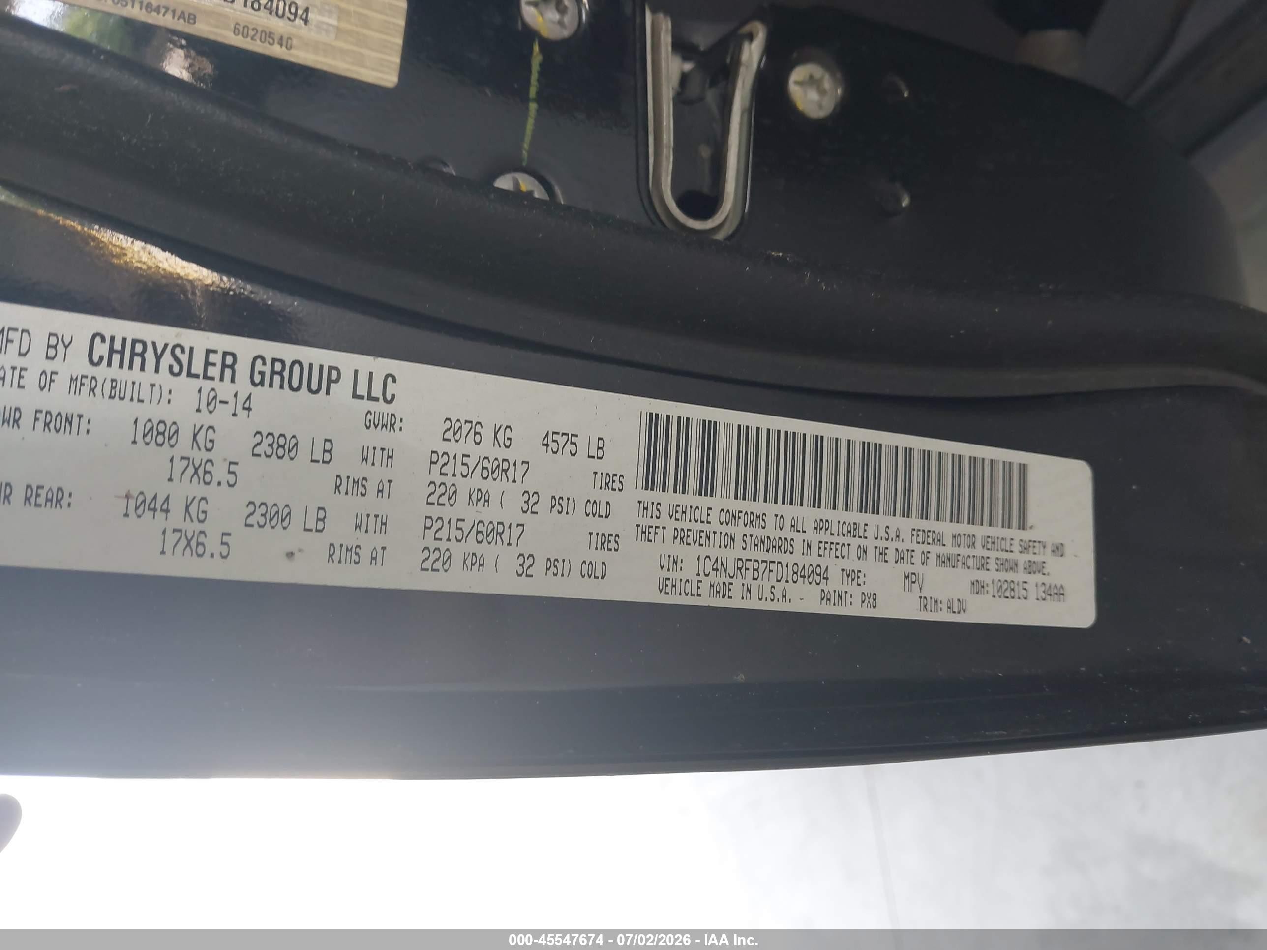2015 Jeep Patriot High Altitude Edition Black vin: 1C4NJRFB7FD184094