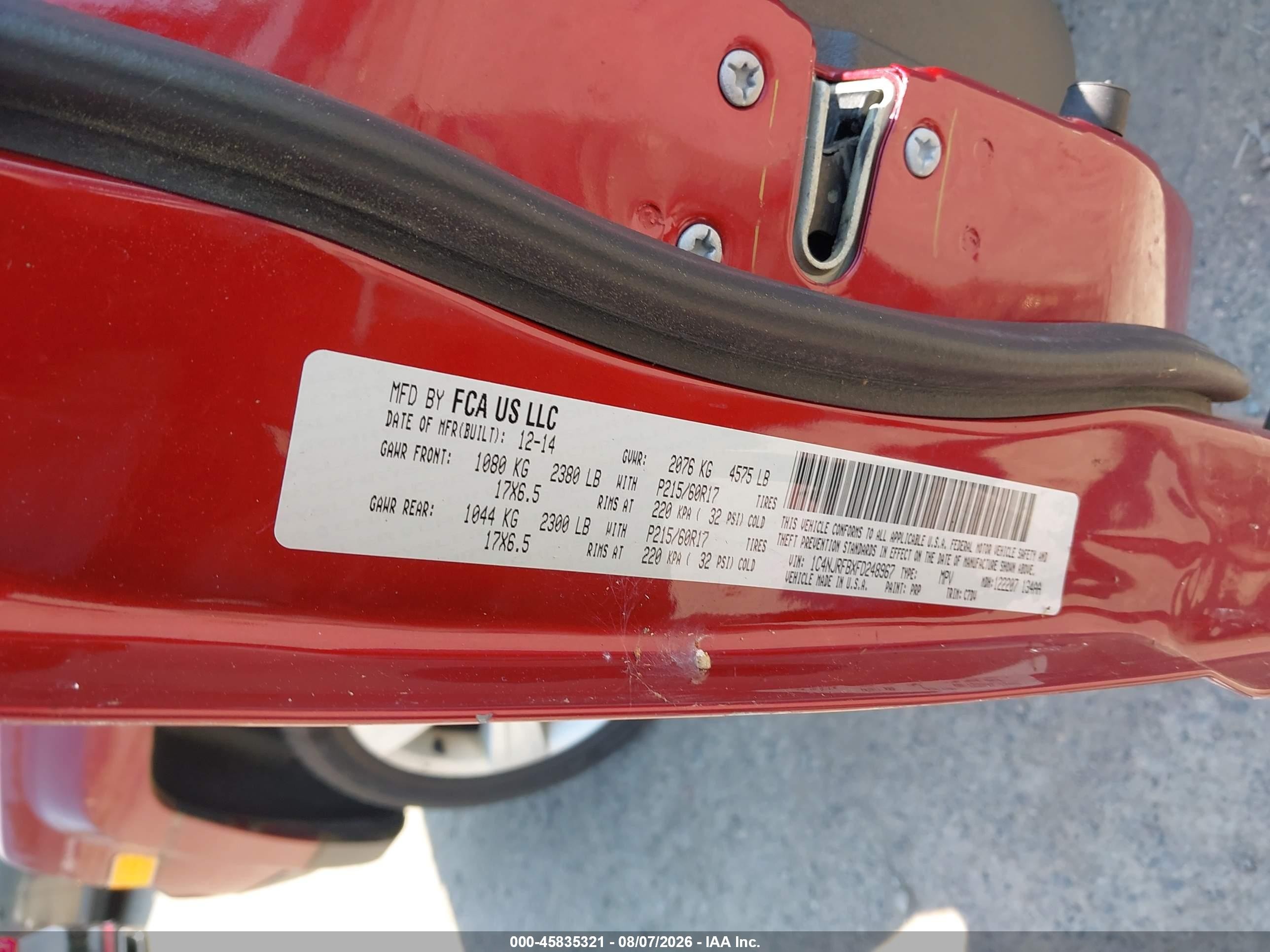 2015 Jeep Patriot Latitude Red vin: 1C4NJRFBXFD248967