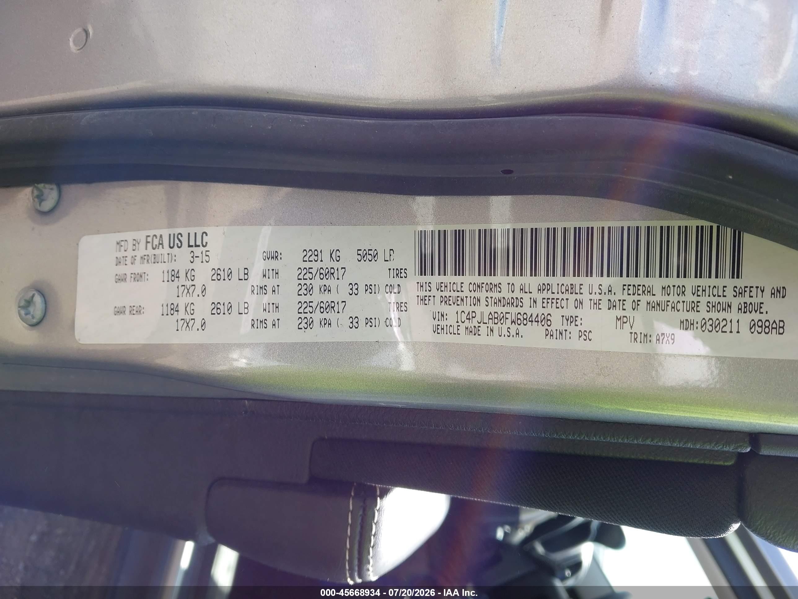 2015 Jeep Cherokee Sport Серый vin: 1C4PJLAB0FW684406