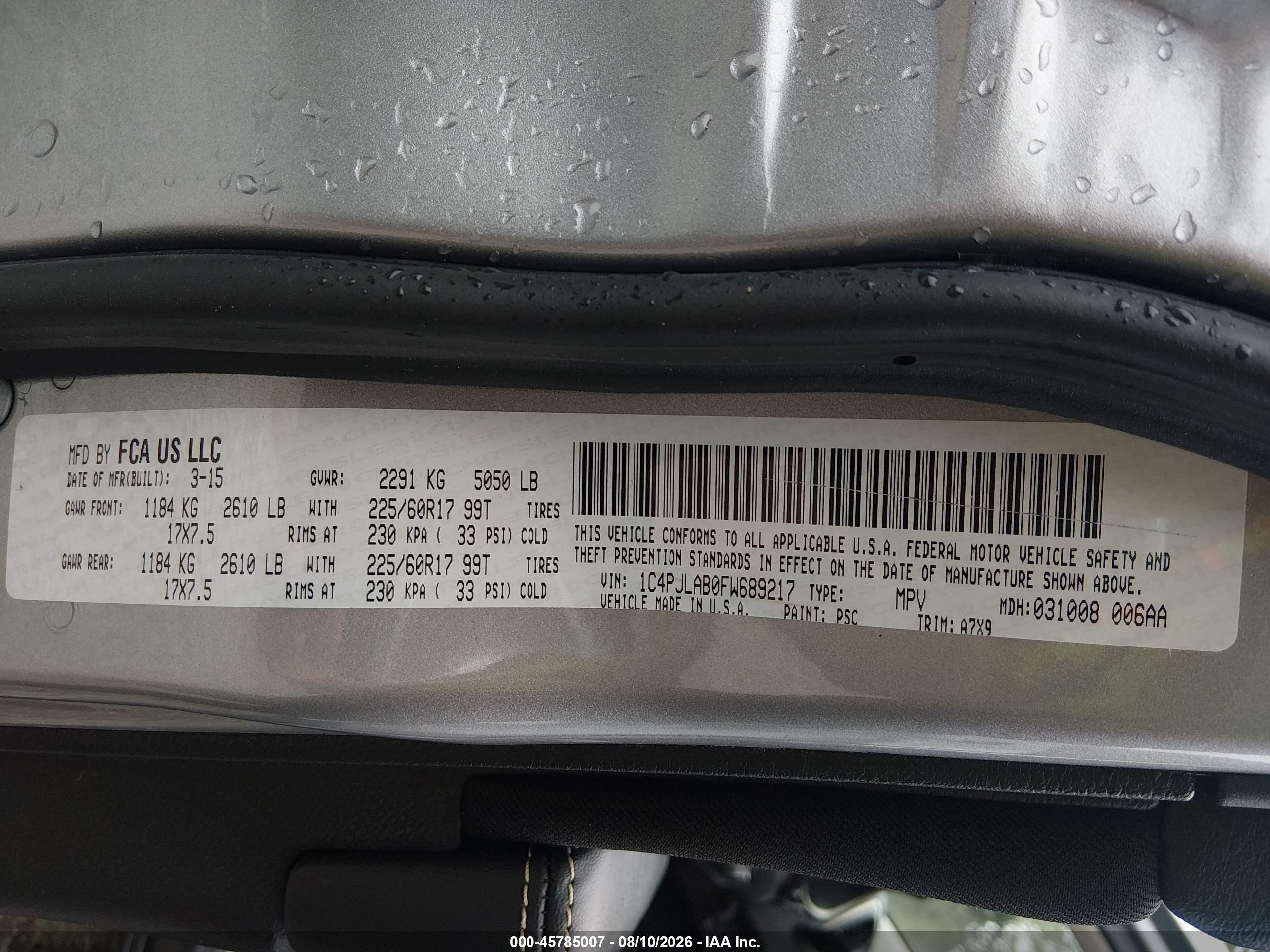 2015 Jeep Cherokee Sport Silver vin: 1C4PJLAB0FW689217