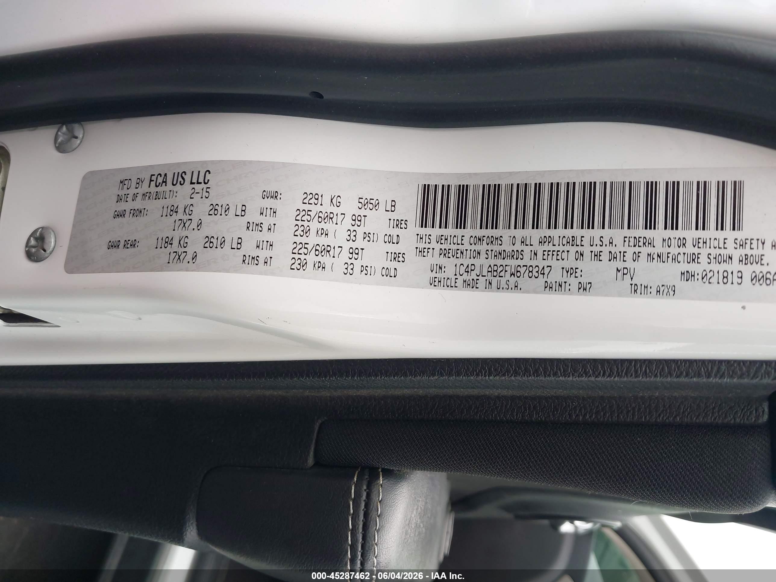 2015 Jeep Cherokee Sport White vin: 1C4PJLAB2FW678347