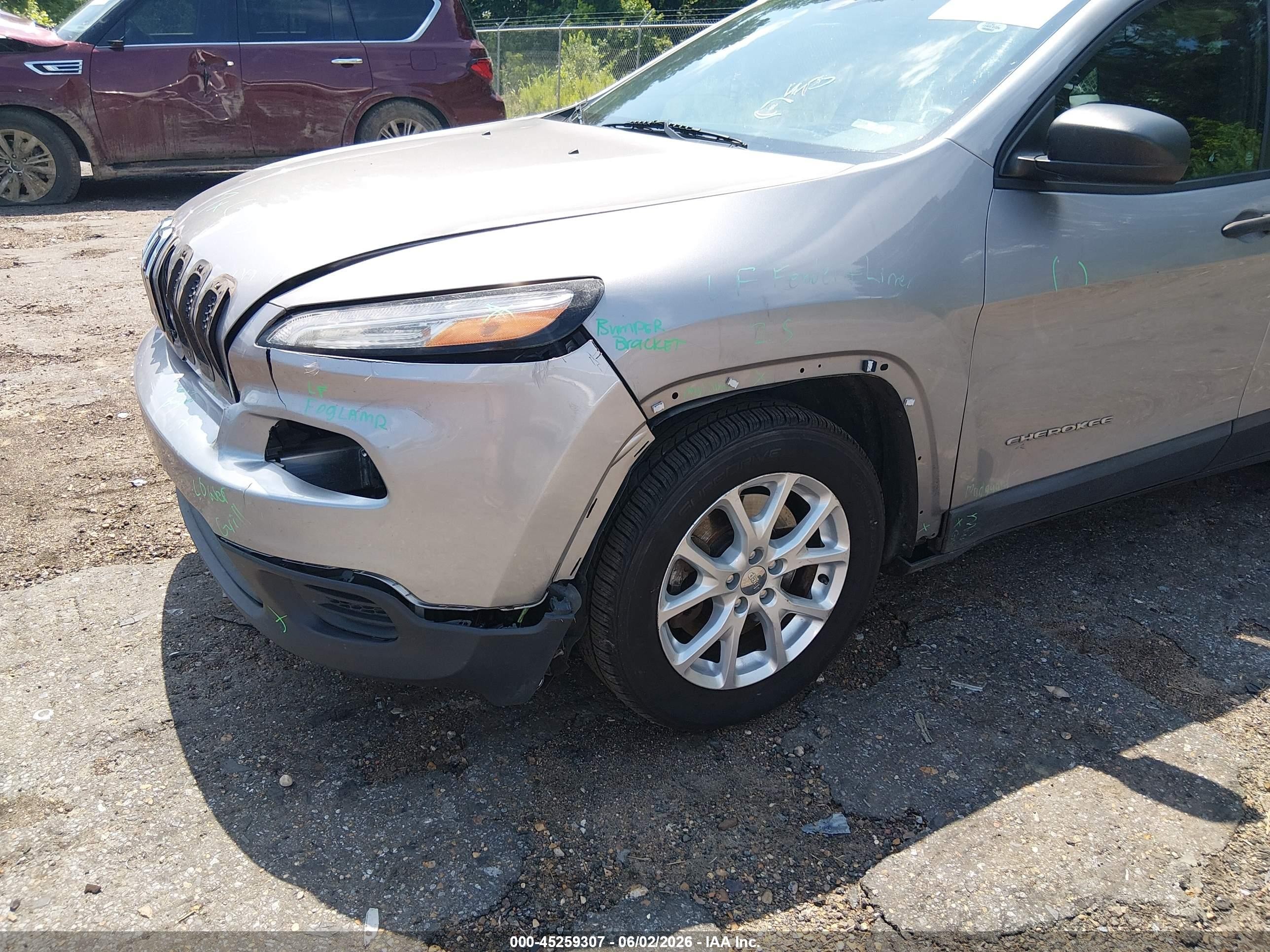 2015 Jeep Cherokee Sport Gray vin: 1C4PJLAB3FW761768